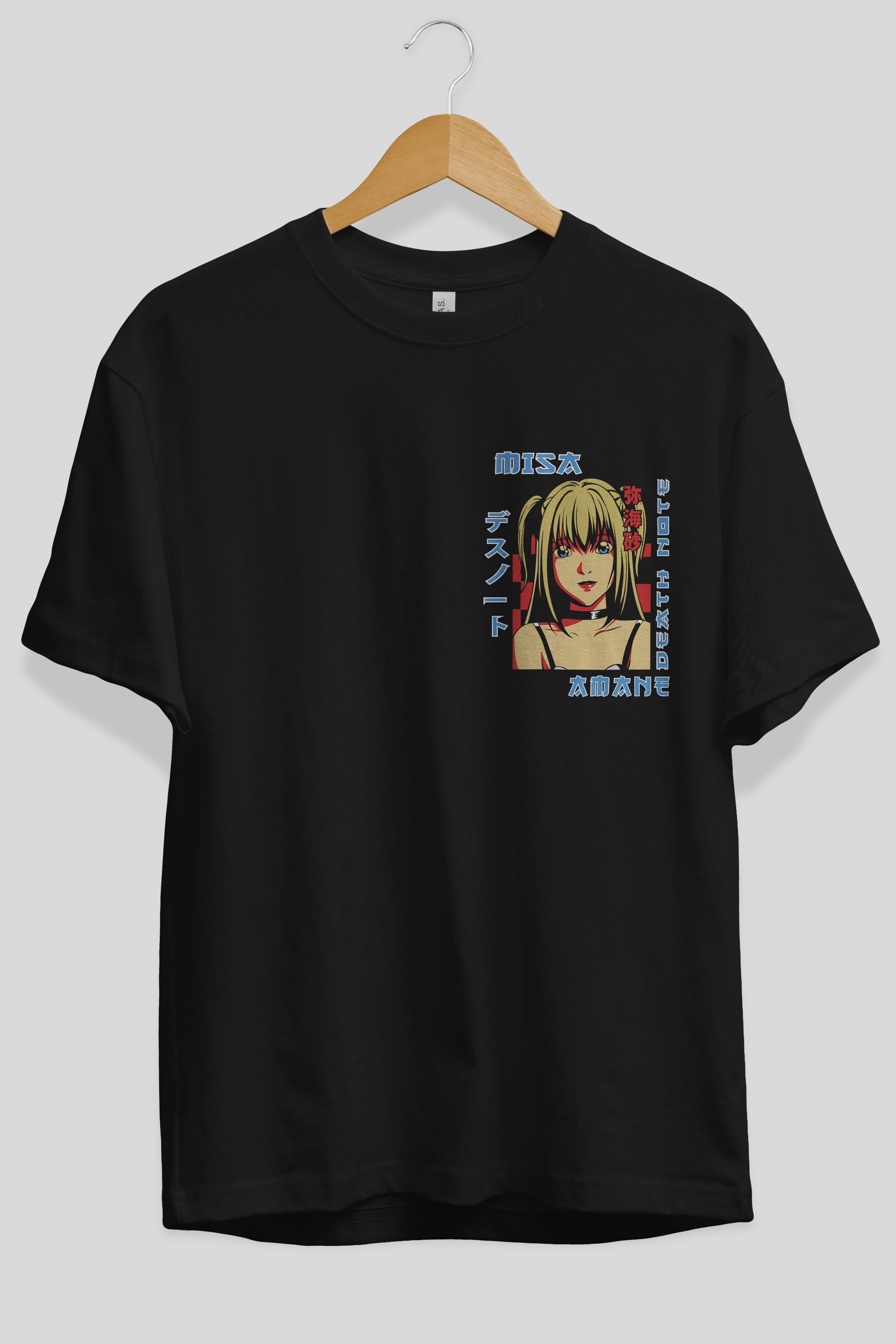 MISA-DEATH NOTE Ön Sol Baskılı Oversize t-shirt Erkek Kadın Unisex %100 Pamuk Bisiklet Yaka tişort