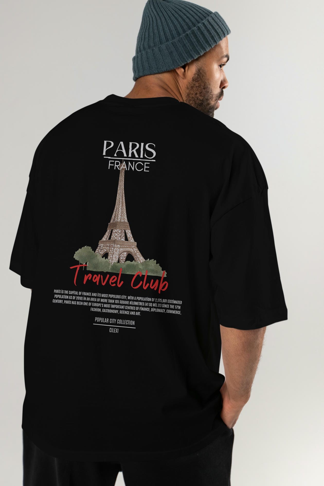 Paris France Arka Baskılı Oversize t-shirt Erkek Kadın Pamuk Bisiklet Yaka tişort