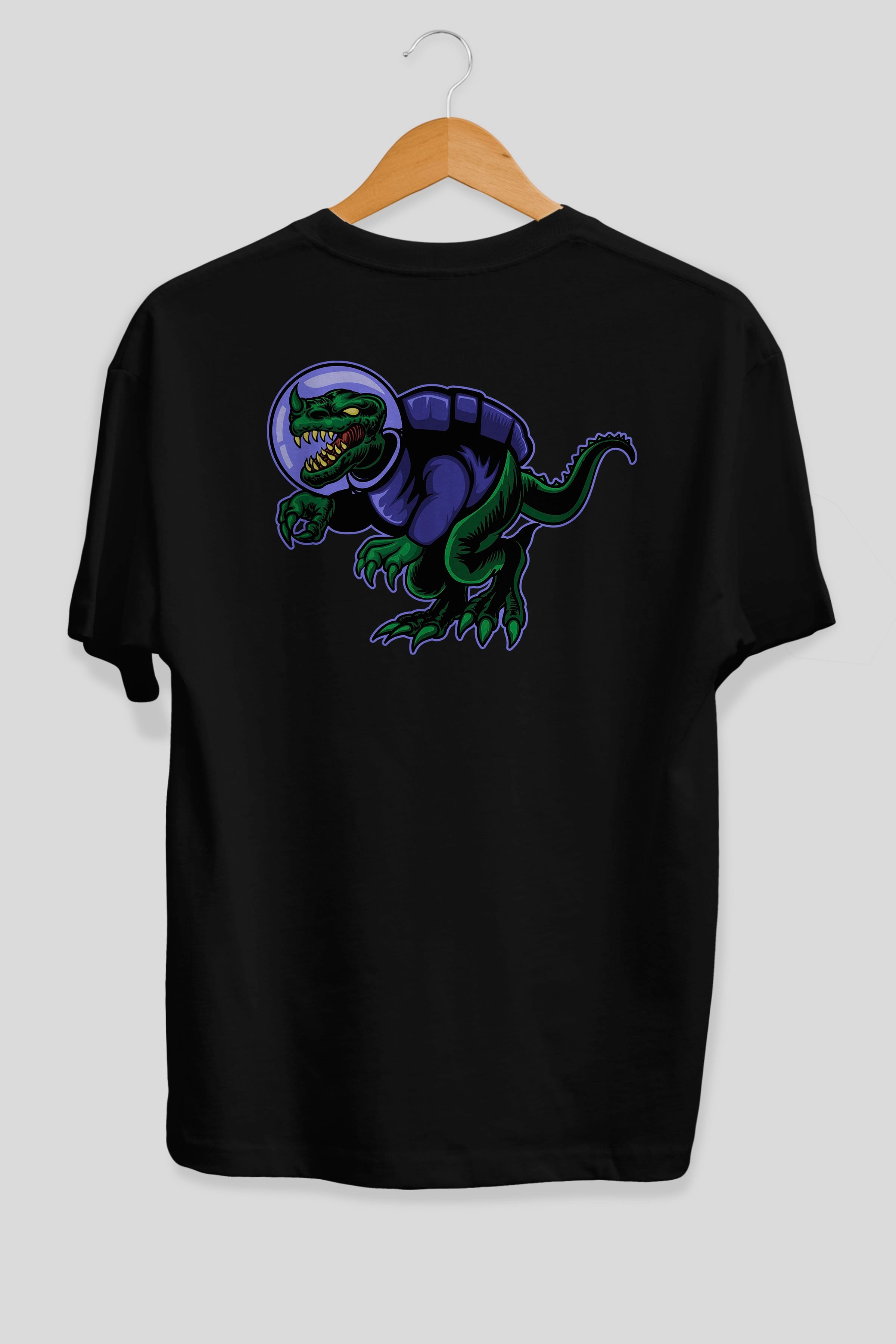 Space Dino Arka Baskılı Oversize t-shirt Erkek Kadın Unisex