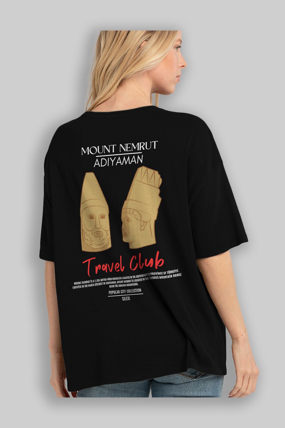 Mount Nemrut Adiyaman Arka Baskılı Oversize t-shirt Erkek Kadın Pamuk Bisiklet Yaka tişort