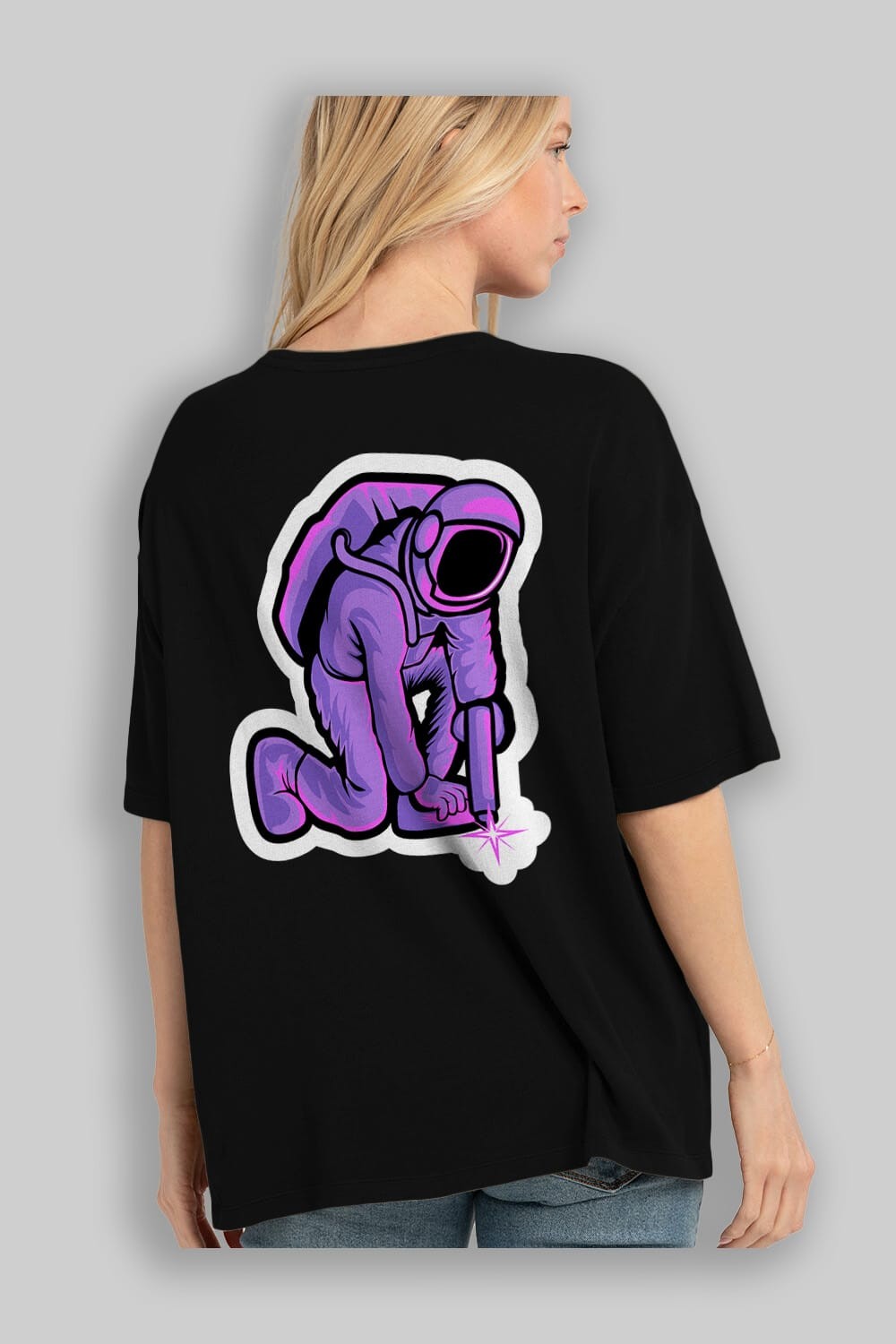 Welding in Space Sticker Arka Baskılı Oversize t-shirt Erkek Kadın Unisex