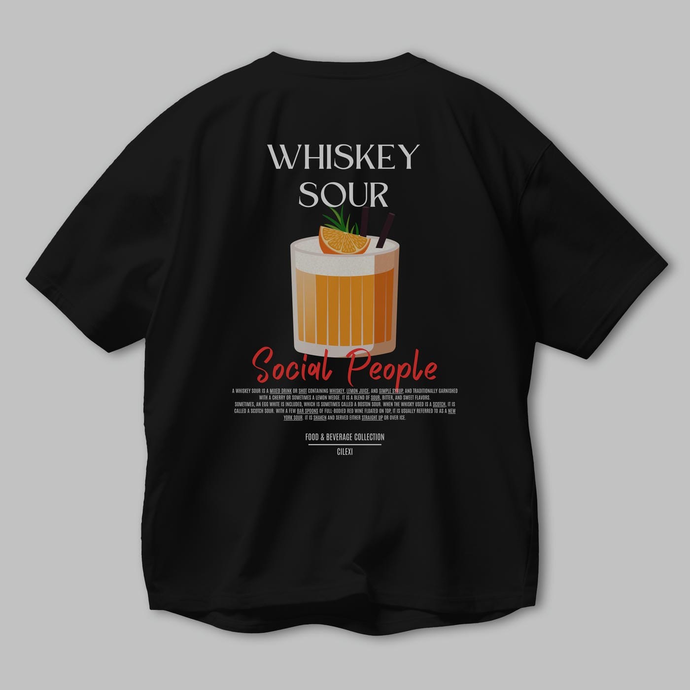 Whıskey Sour Kokteyl Serisi Baskılı Oversize t-shirt Erkek Kadın Unisex %100 Pamuk Bisiklet Yaka tişort