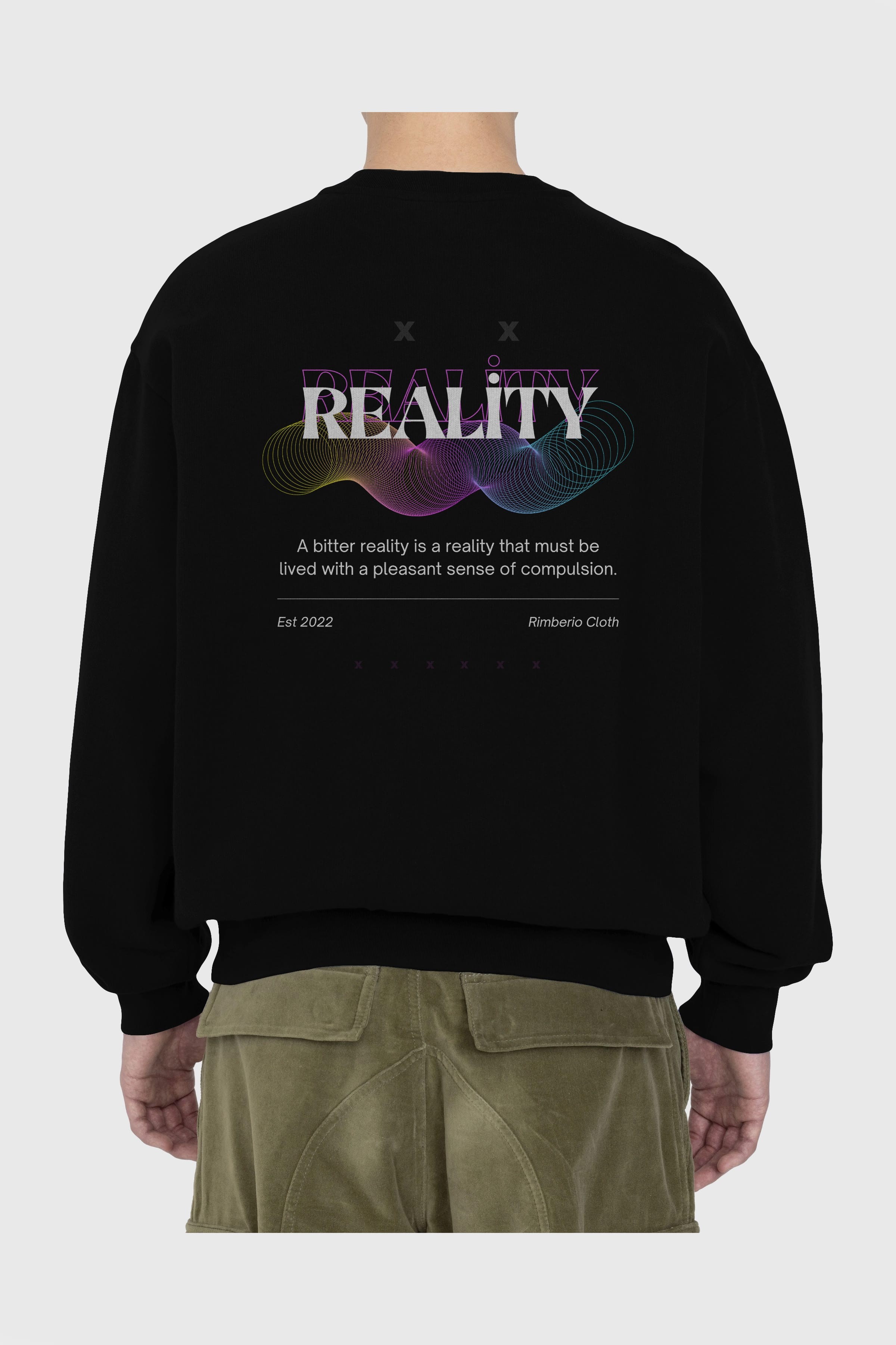 Reality 2 Arka Baskılı Oversize Sweatshirt Erkek Kadın Unisex