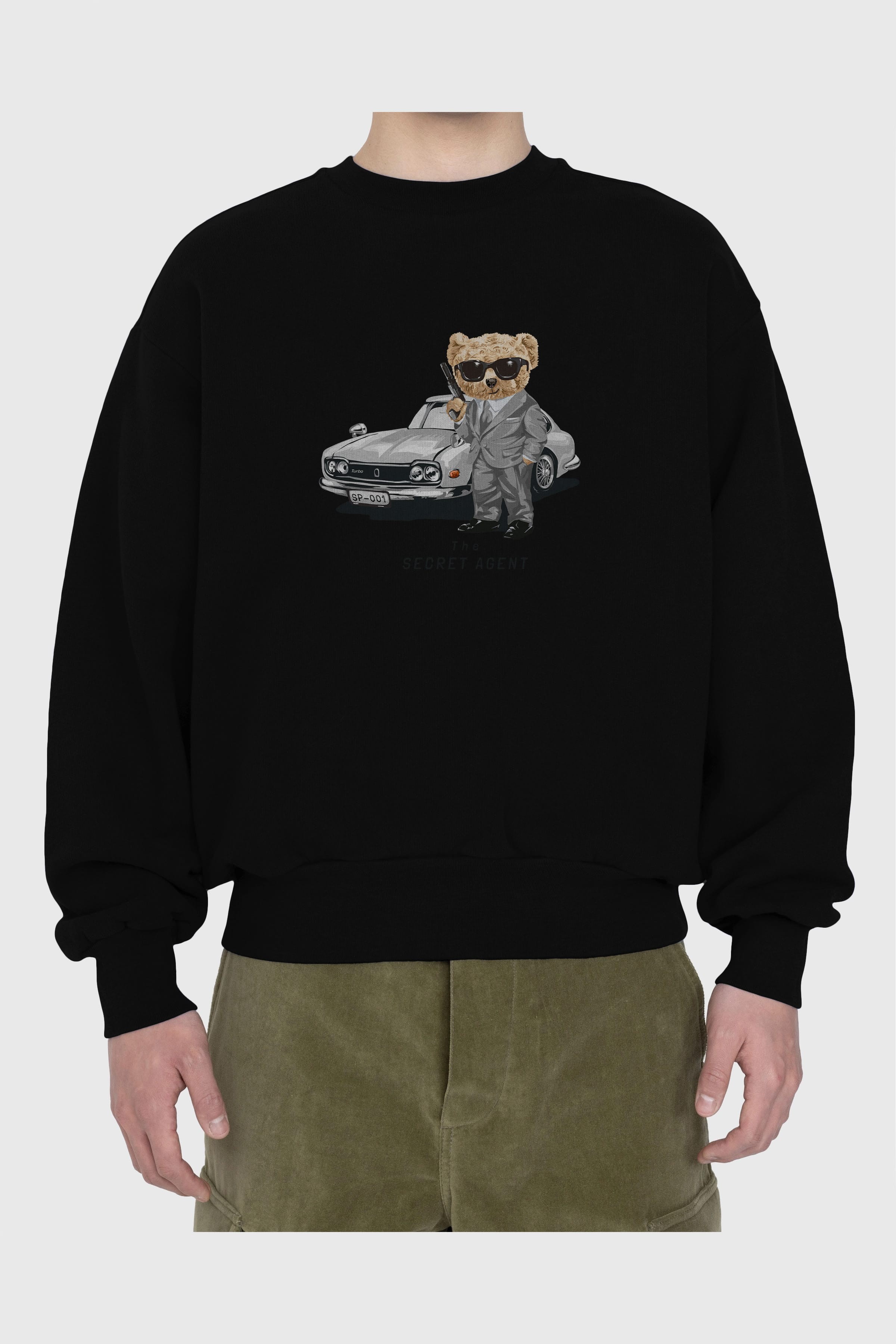 Teddy Bear The Secret Agent Ön Baskılı Oversize Sweatshirt Erkek Kadın Unisex