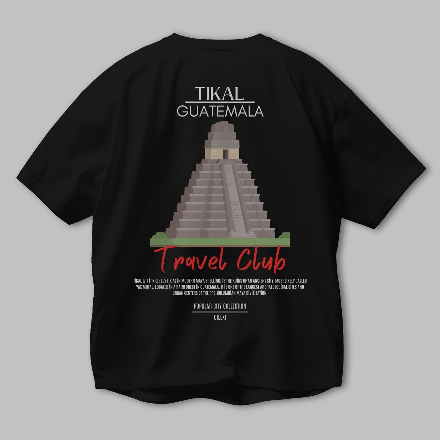 Tikal Guatemala Arka Baskılı Oversize t-shirt Erkek Kadın Pamuk Bisiklet Yaka tişort
