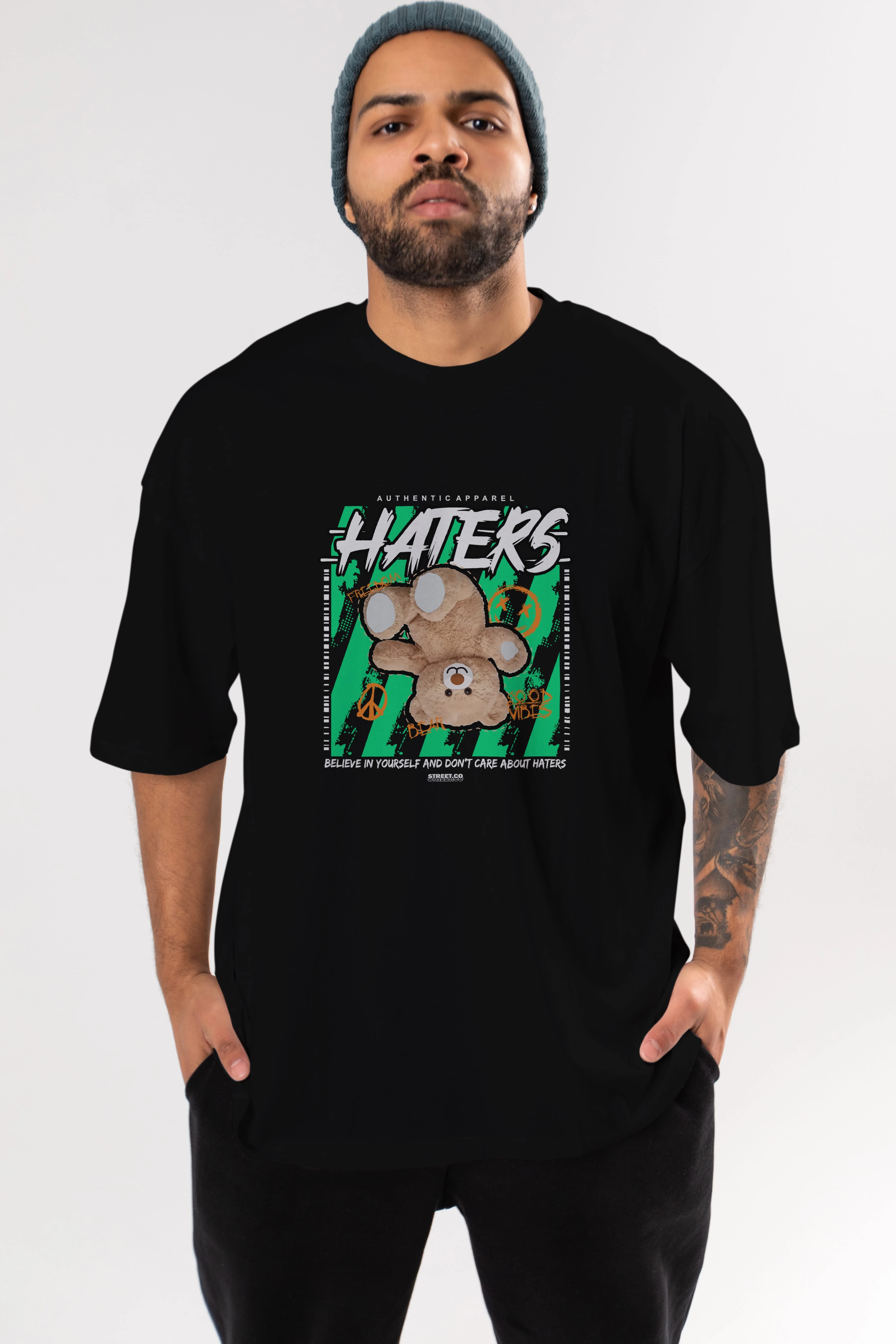 Haters Bear Ön Baskılı Oversize t-shirt Erkek Kadın Unisex