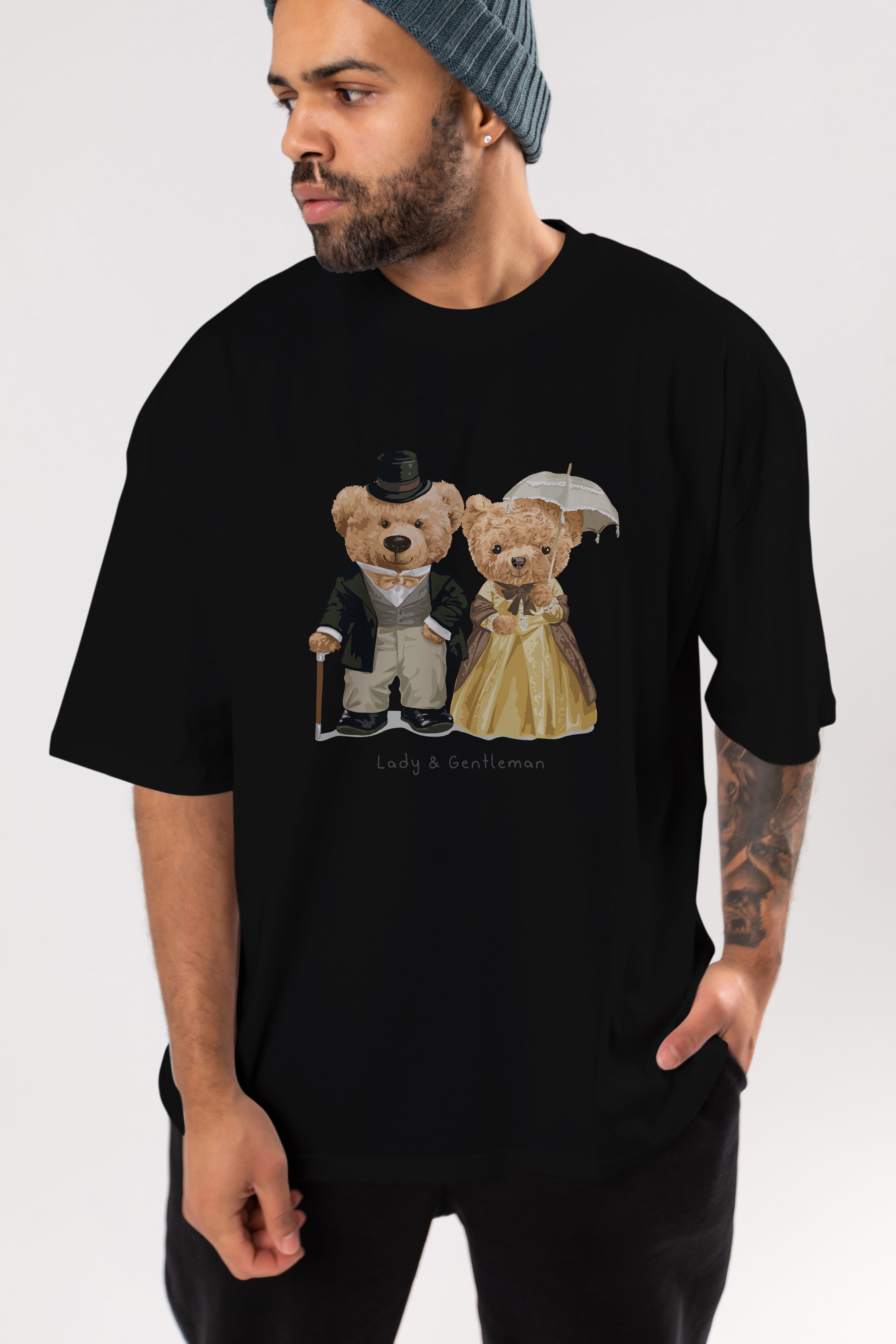 Teddy Bear Couple Ön Baskılı Oversize t-shirt Erkek Kadın Unisex %100 Pamuk