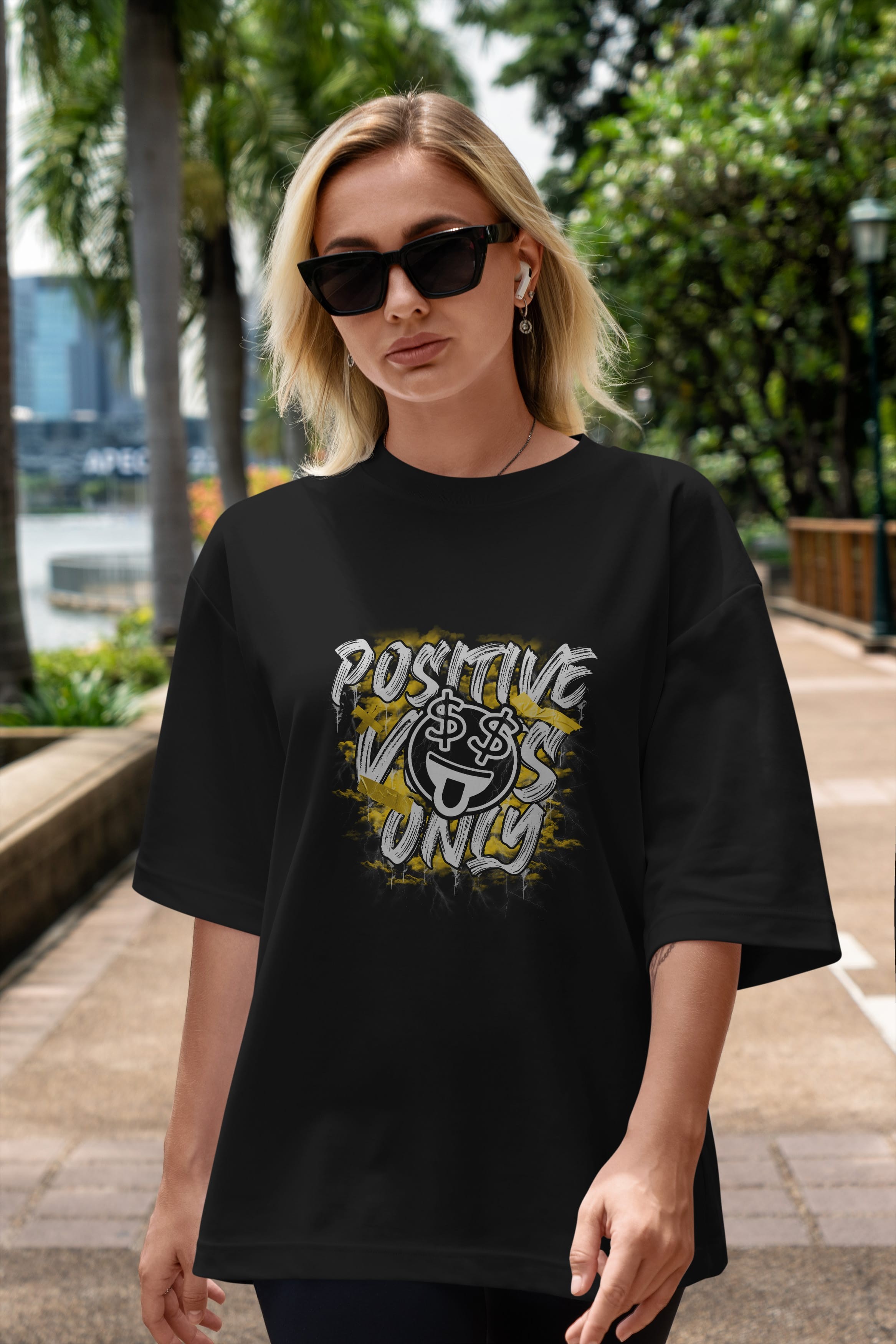 Positive Only Ön Baskılı Oversize t-shirt Erkek Kadın Unisex