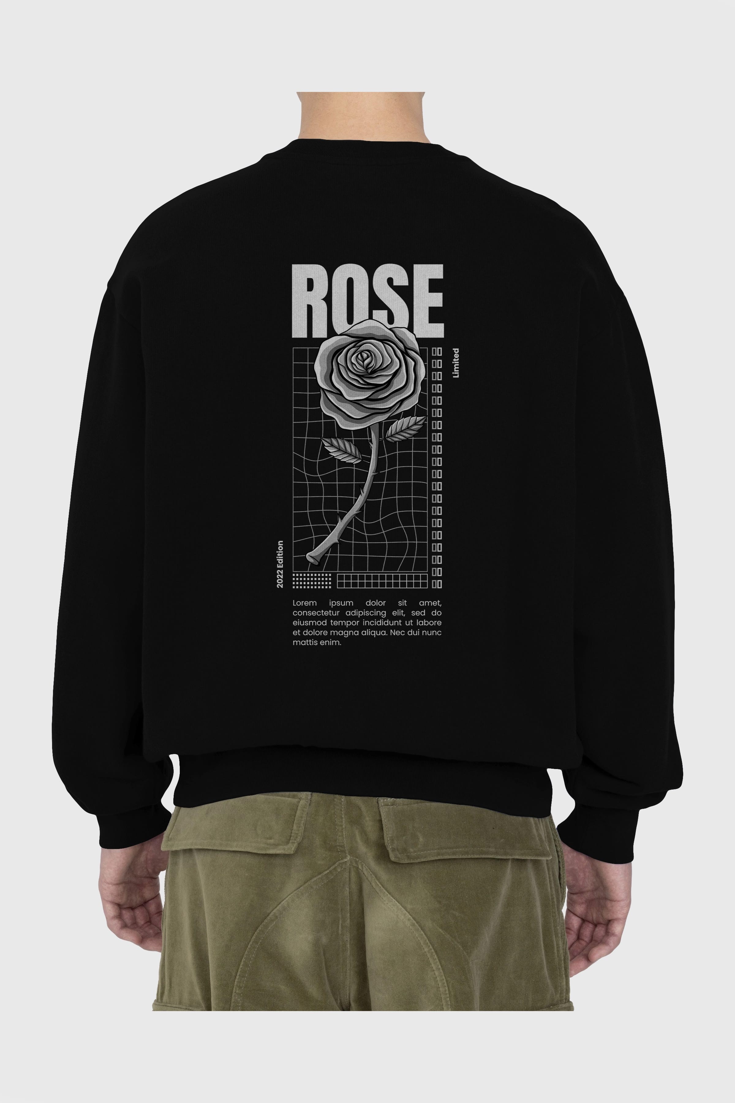 Rose Streetwear Arka Baskılı Oversize Sweatshirt Erkek Kadın Unisex