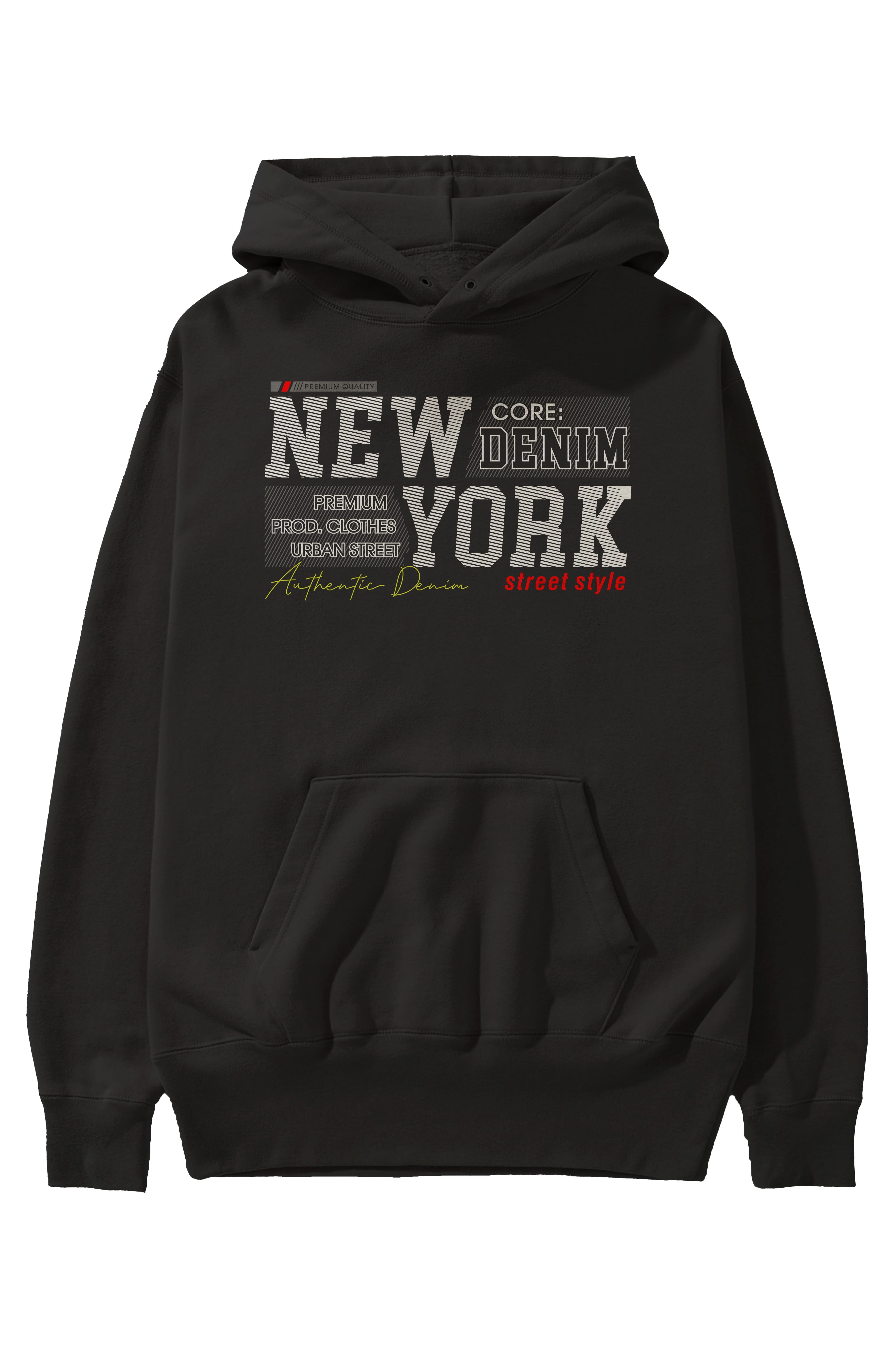 New York Street Ön Baskılı Oversize Hoodie Kapüşonlu Sweatshirt Erkek Kadın Unisex