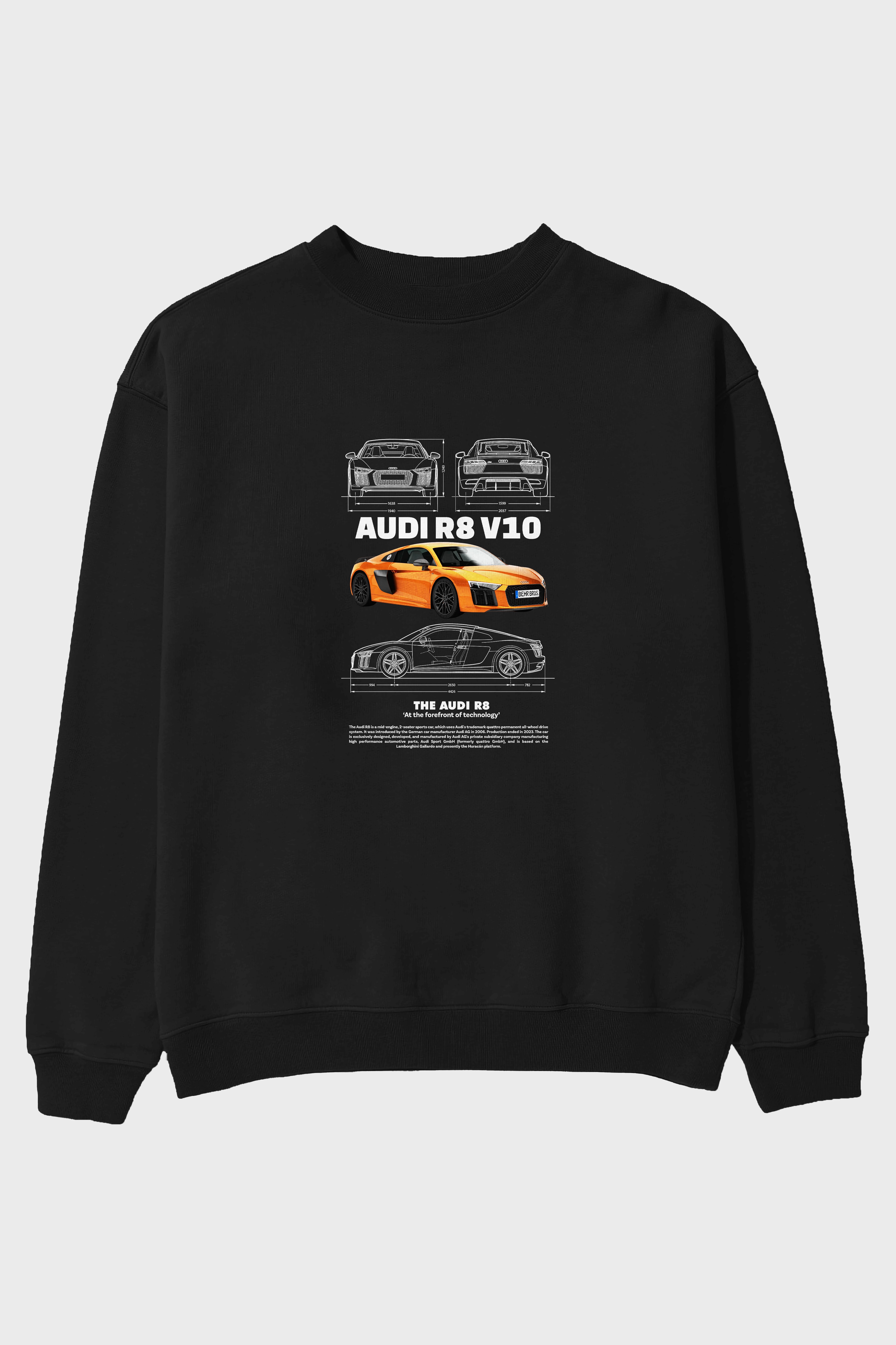Audi r8 v10 1 Ön Baskılı Anime Oversize Sweatshirt Erkek Kadın Unisex