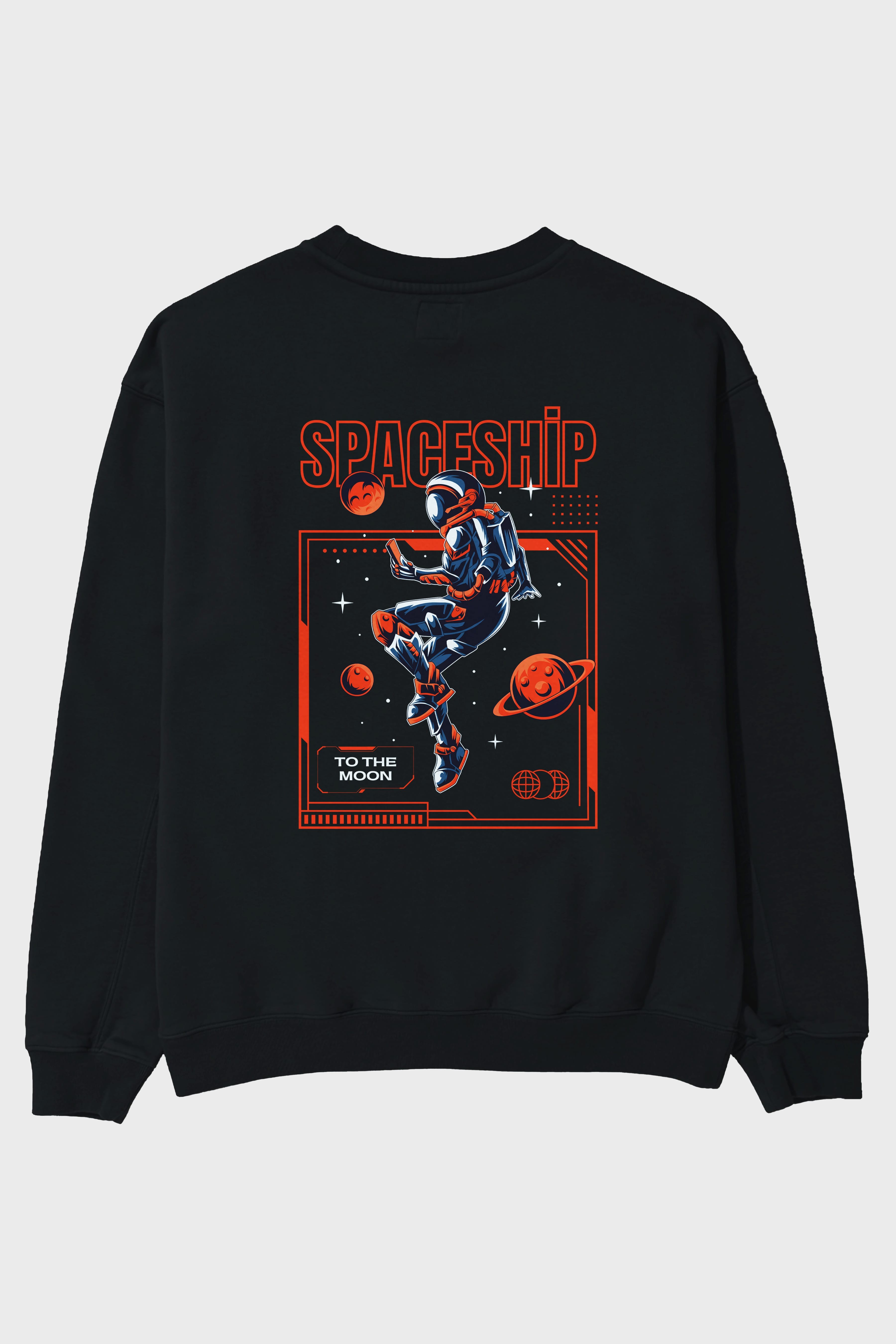 Spaceship Arka Baskılı Oversize Sweatshirt Erkek Kadın Unisex