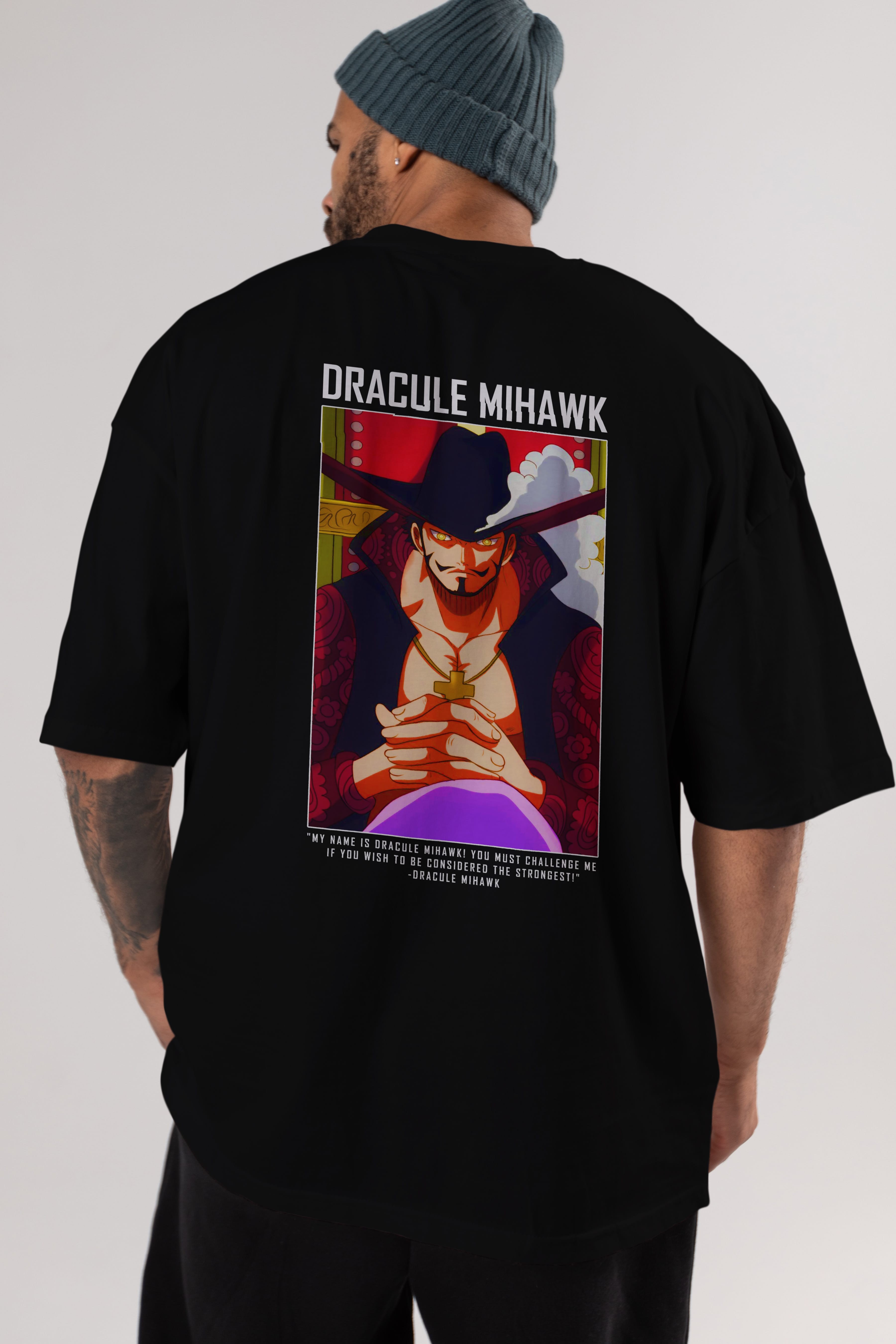 Dracule Mihawk Anime Arka Baskılı Oversize t-shirt Erkek Kadın Unisex %100 pamuk tişort