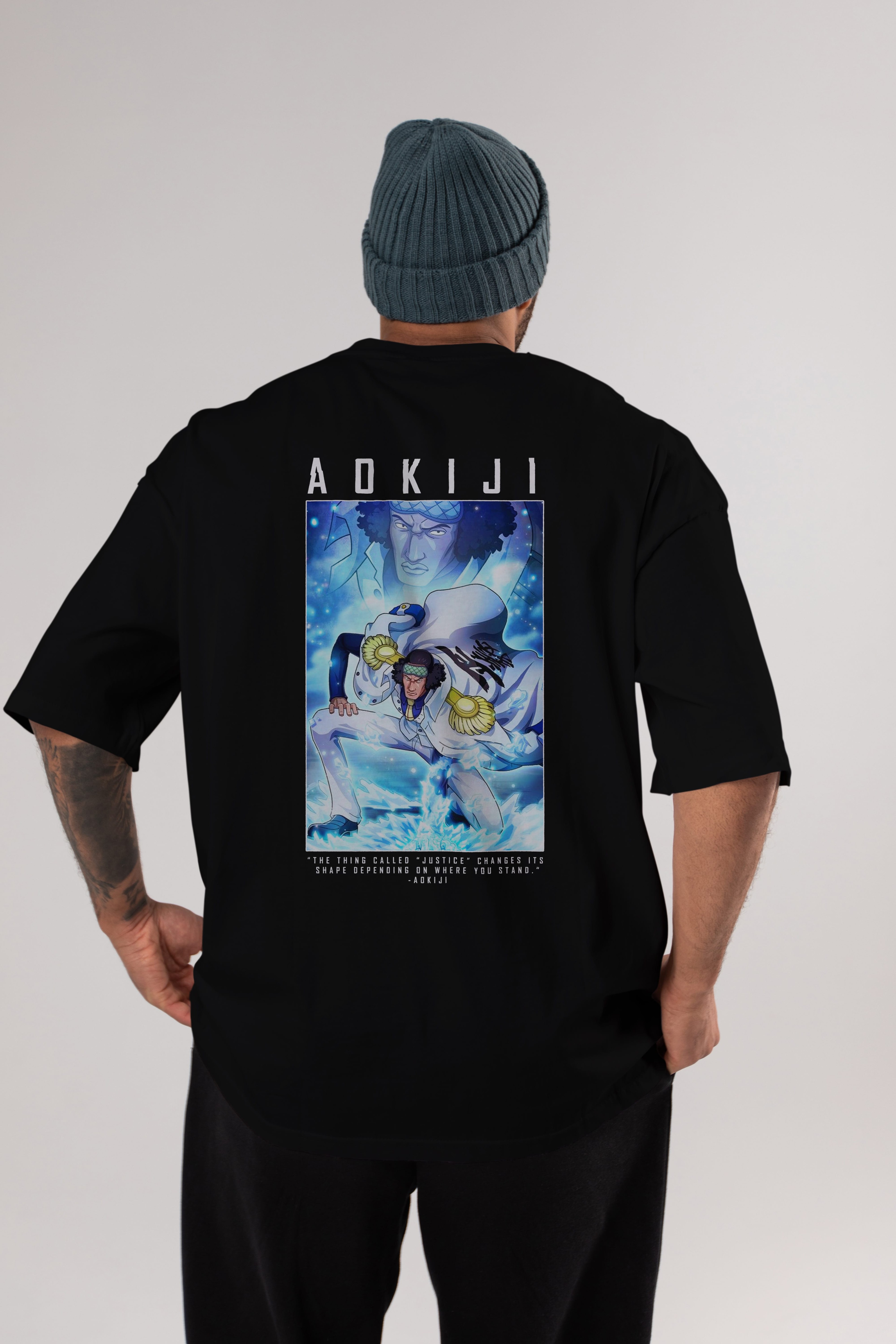 Kuzan Anime Arka Baskılı Oversize t-shirt Erkek Kadın Unisex %100 pamuk tişort
