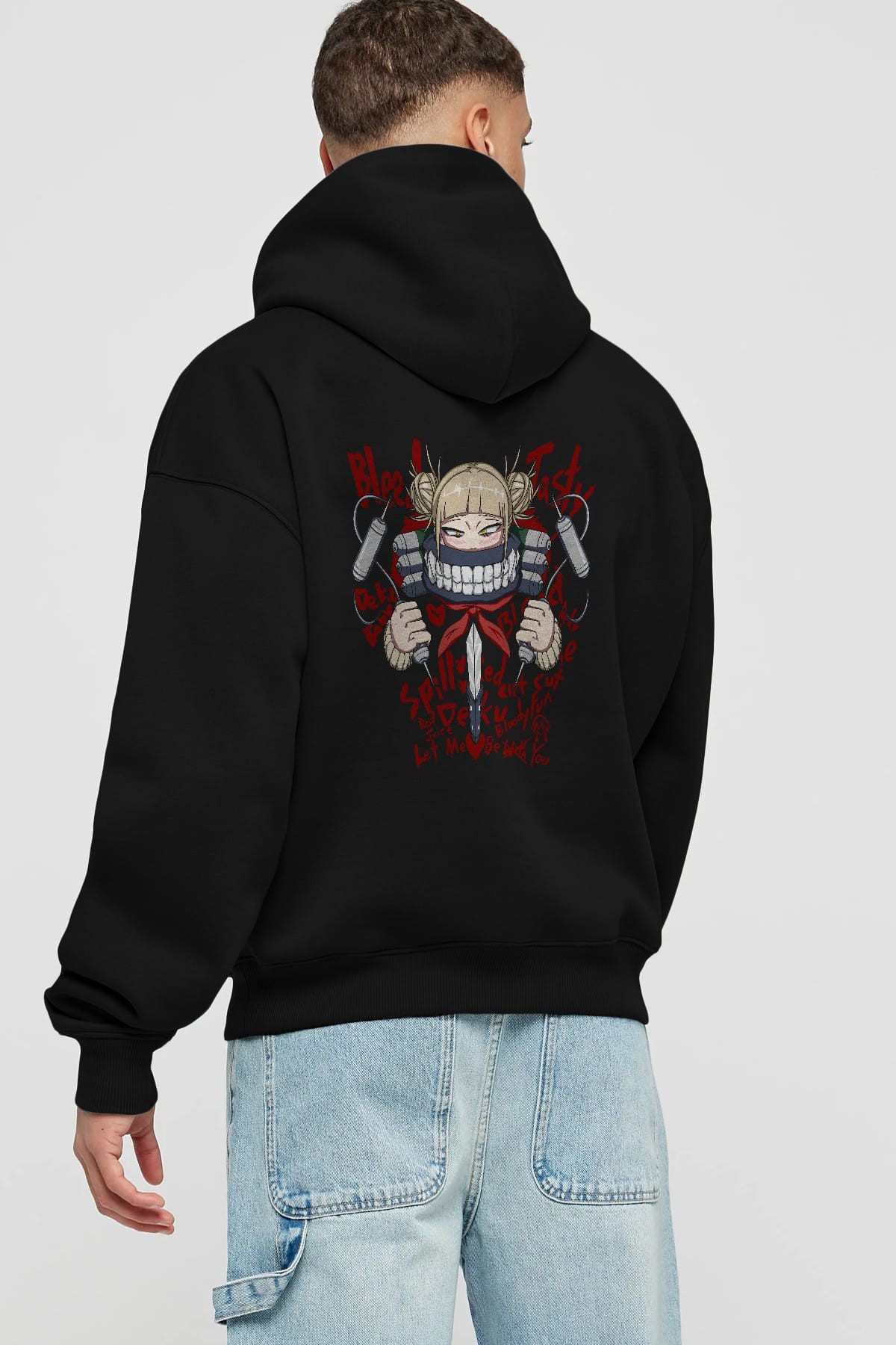 Himiko Toga 1 Anime Arka Baskılı Hoodie Oversize Kapüşonlu Sweatshirt Erkek Kadın Unisex