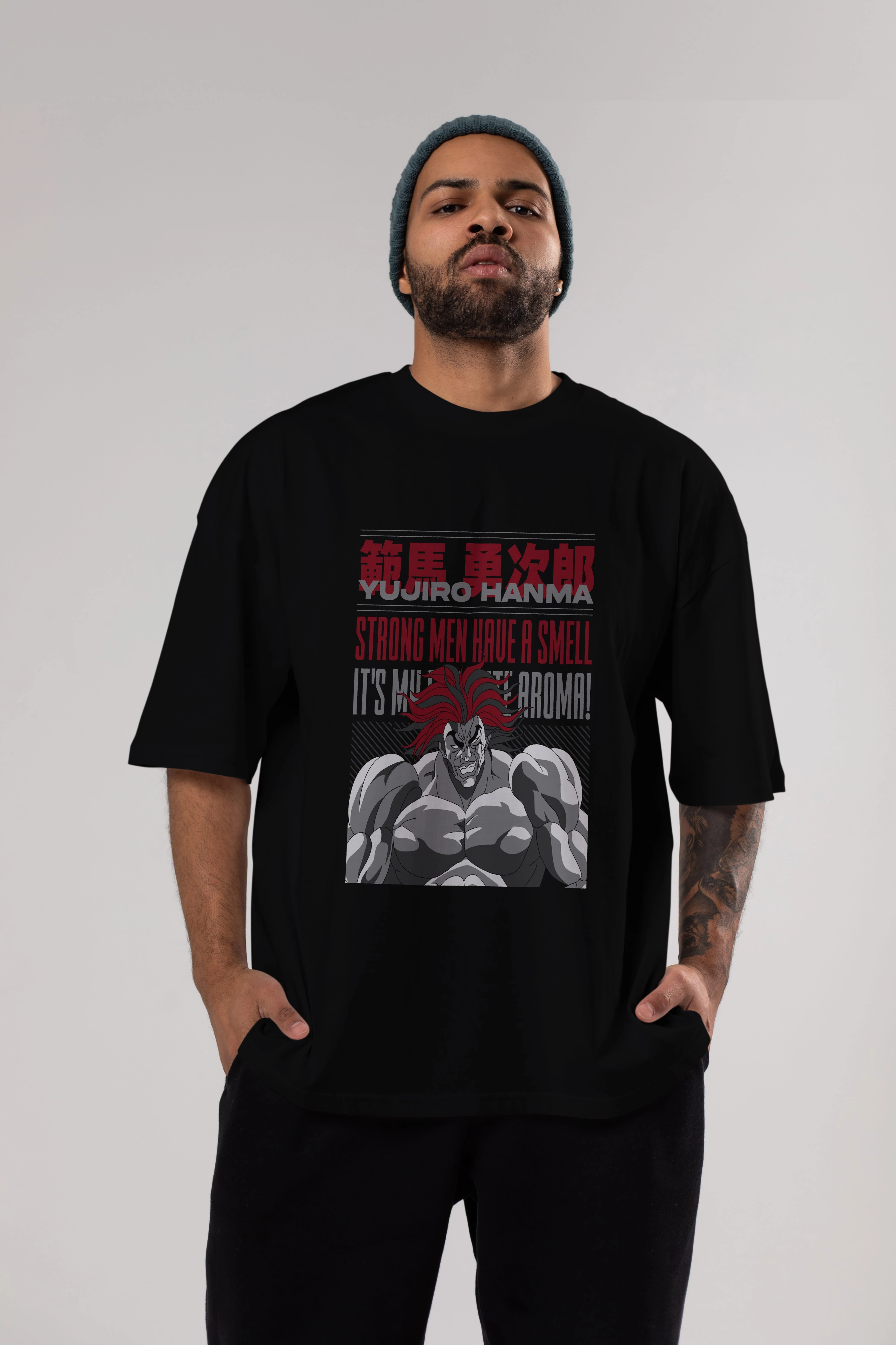 YUJIRO HANMA Anime Ön Baskılı Oversize t-shirt %100 pamuk Erkek Kadın Unisex