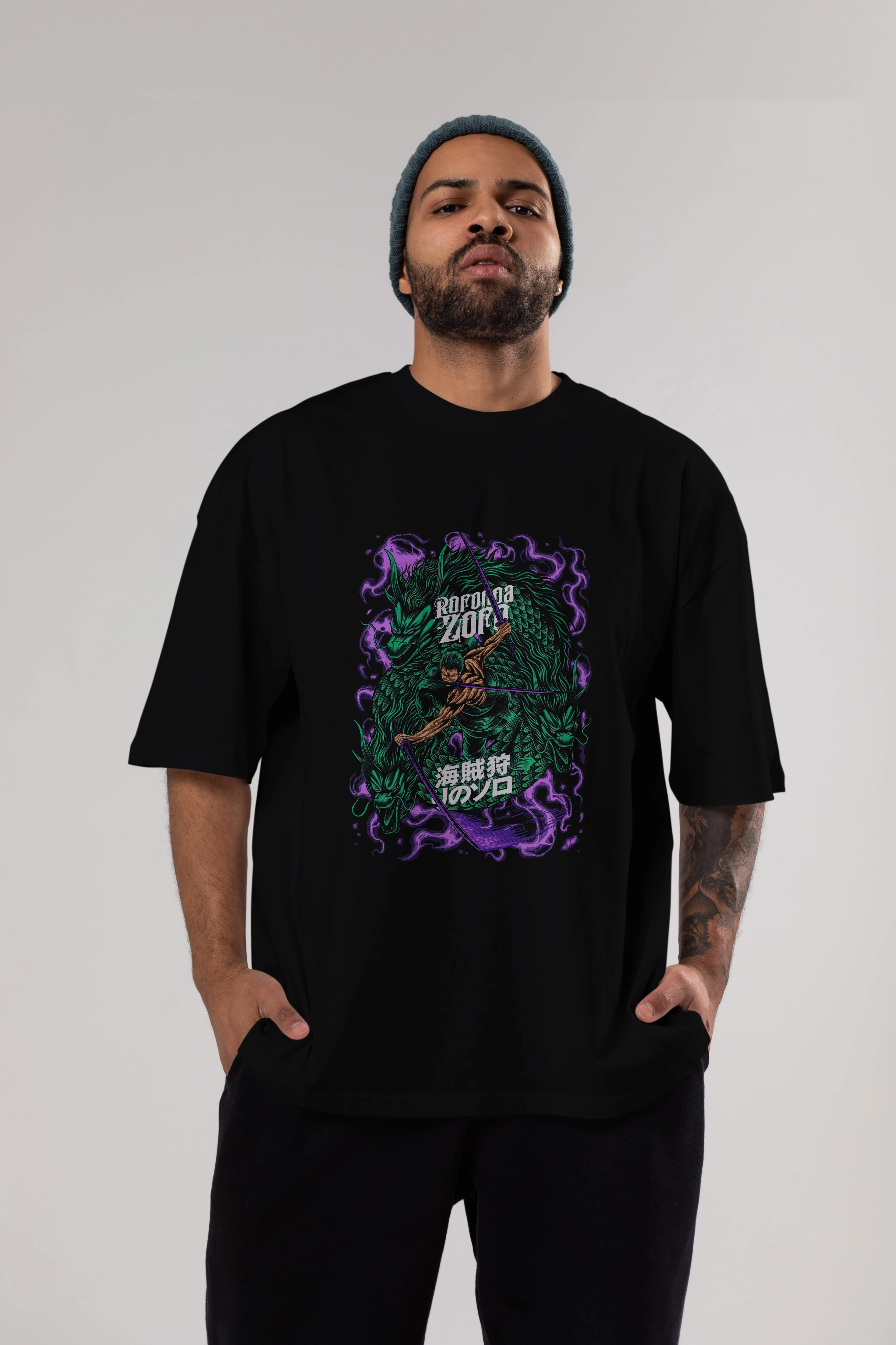 RORONOA ZORO 5 Anime Ön Baskılı Oversize t-shirt %100 pamuk Erkek Kadın Unisex