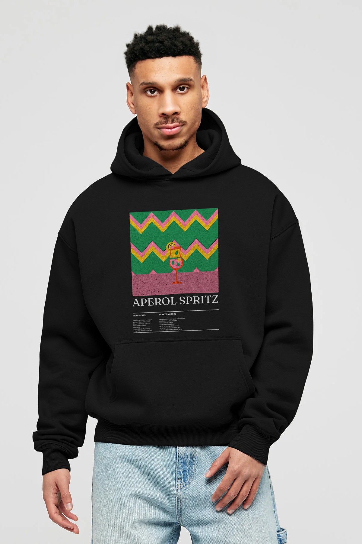 Aperol Spritz Kokteyl ön Baskılı Hoodie Oversize Kapüşonlu Sweatshirt Erkek Kadın