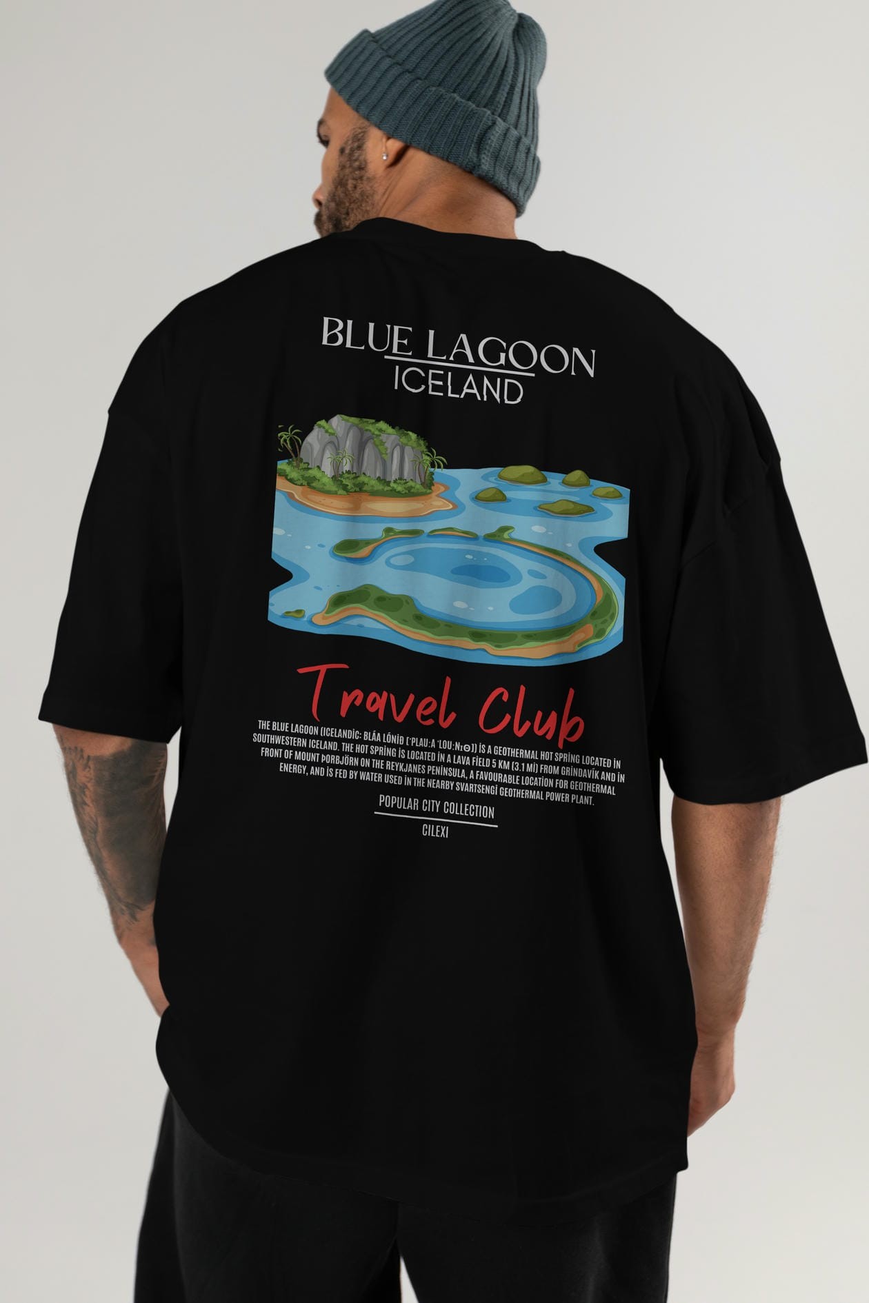 Blue Lagoon İceland Arka Baskılı Oversize t-shirt Erkek Kadın Pamuk Bisiklet Yaka tişort
