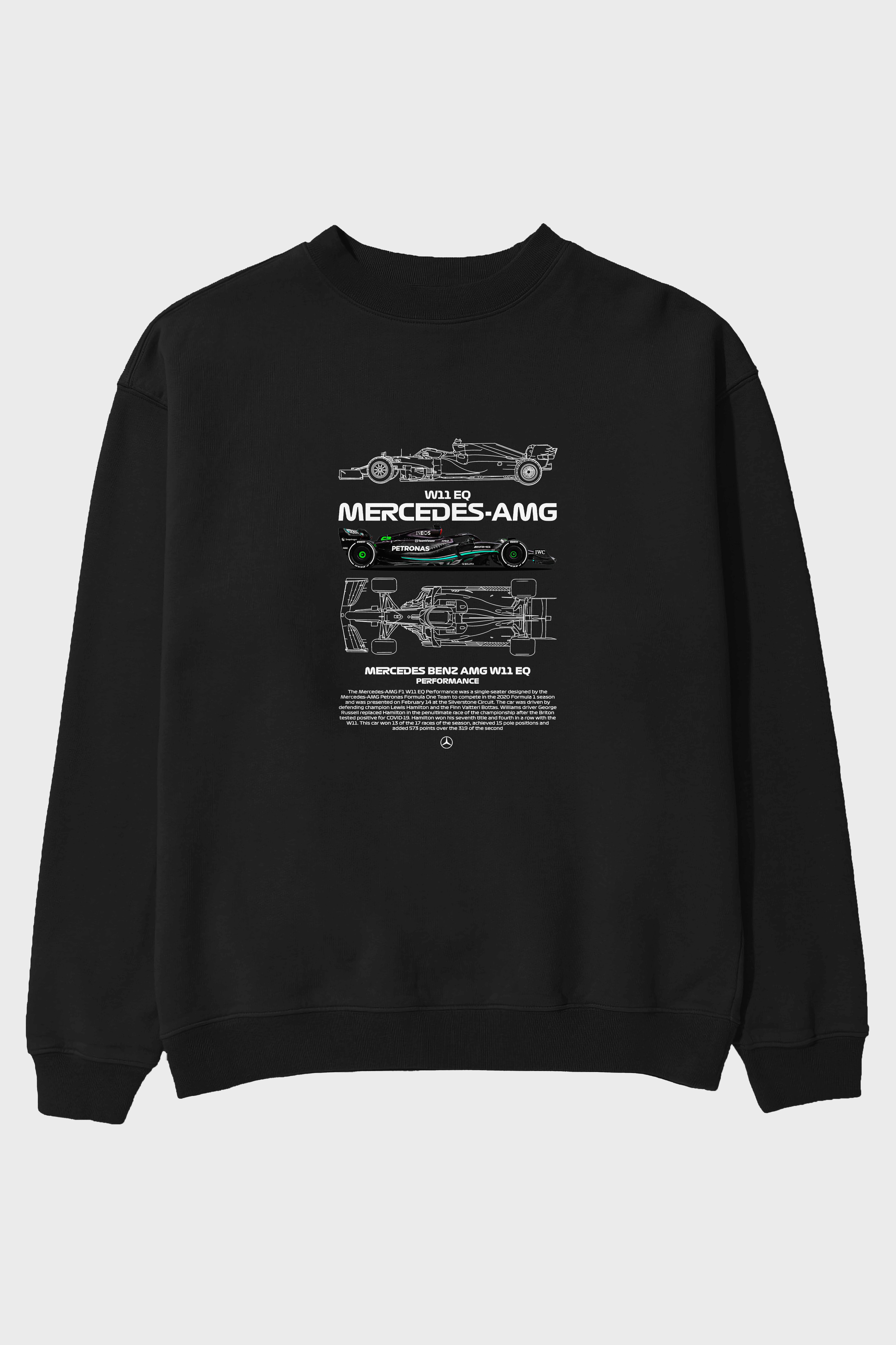 mercedes benz amg w11 FORMULA 1 Ön Baskılı Anime Oversize Sweatshirt Erkek Kadın Unisex