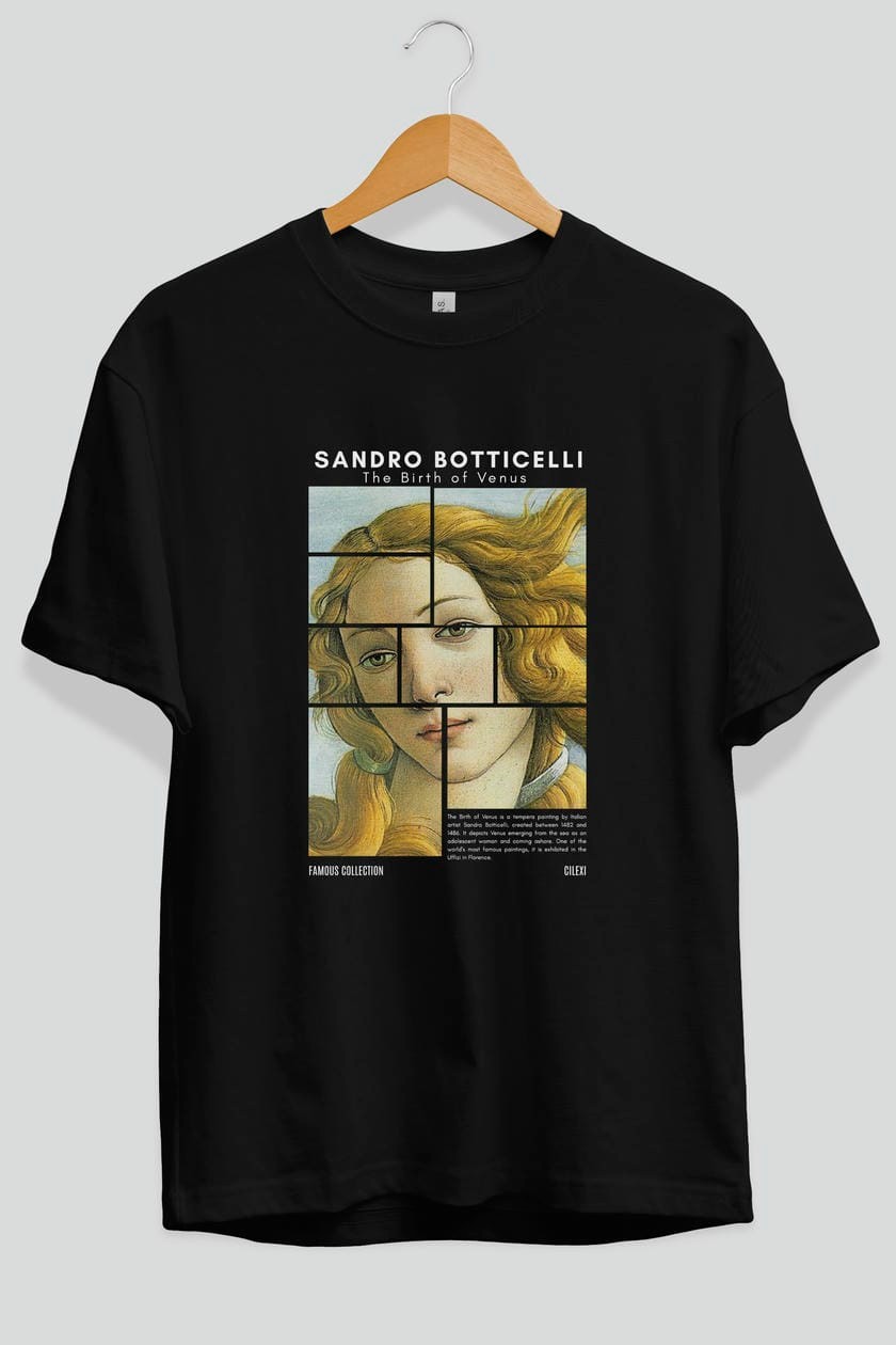 Sandro Botticelli ön Baskılı Oversize t-shirt Erkek Kadın Bisiklet Yaka Pamuk tişort