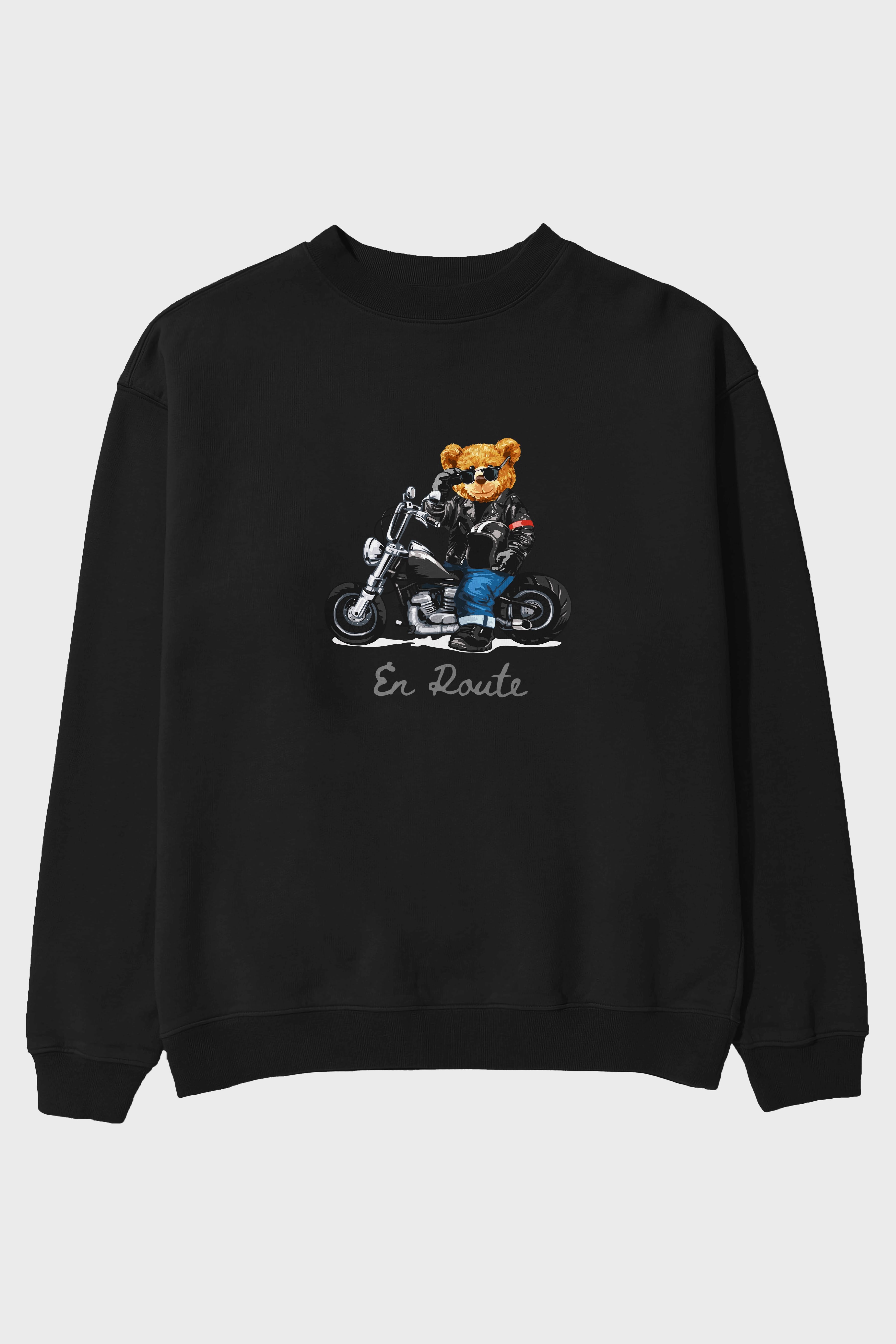 Teddy Bear En Route Ön Baskılı Oversize Sweatshirt Erkek Kadın Unisex