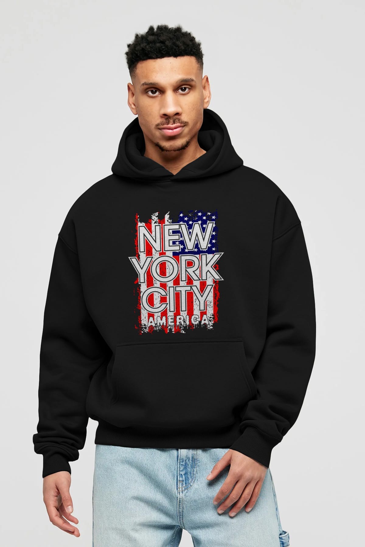 New York City 2 Ön Baskılı Oversize Hoodie Kapüşonlu Sweatshirt Erkek Kadın Unisex