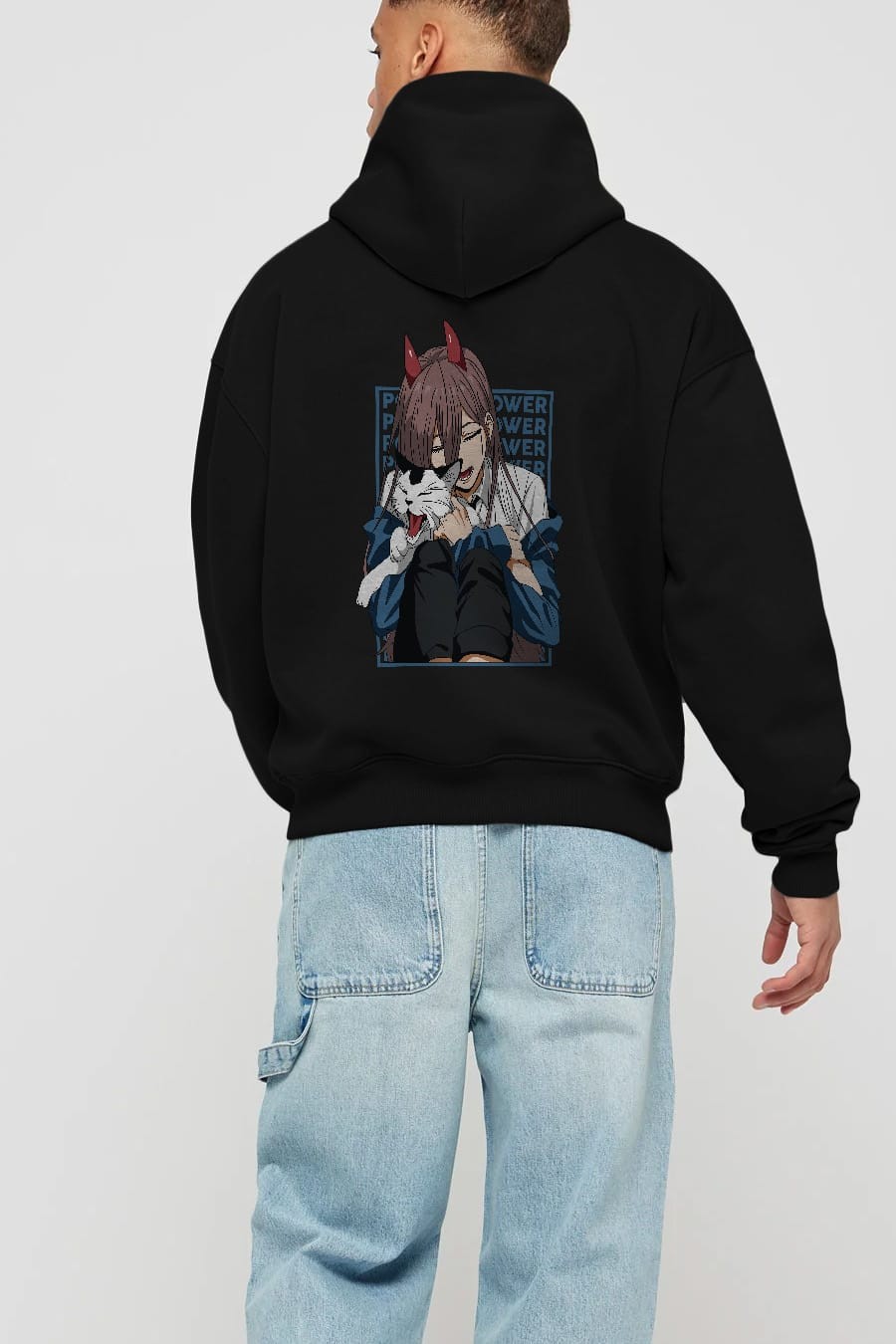 POWER CHAINSAWMAN Anime Arka Baskılı Hoodie Oversize Kapüşonlu Sweatshirt Erkek Kadın Unisex