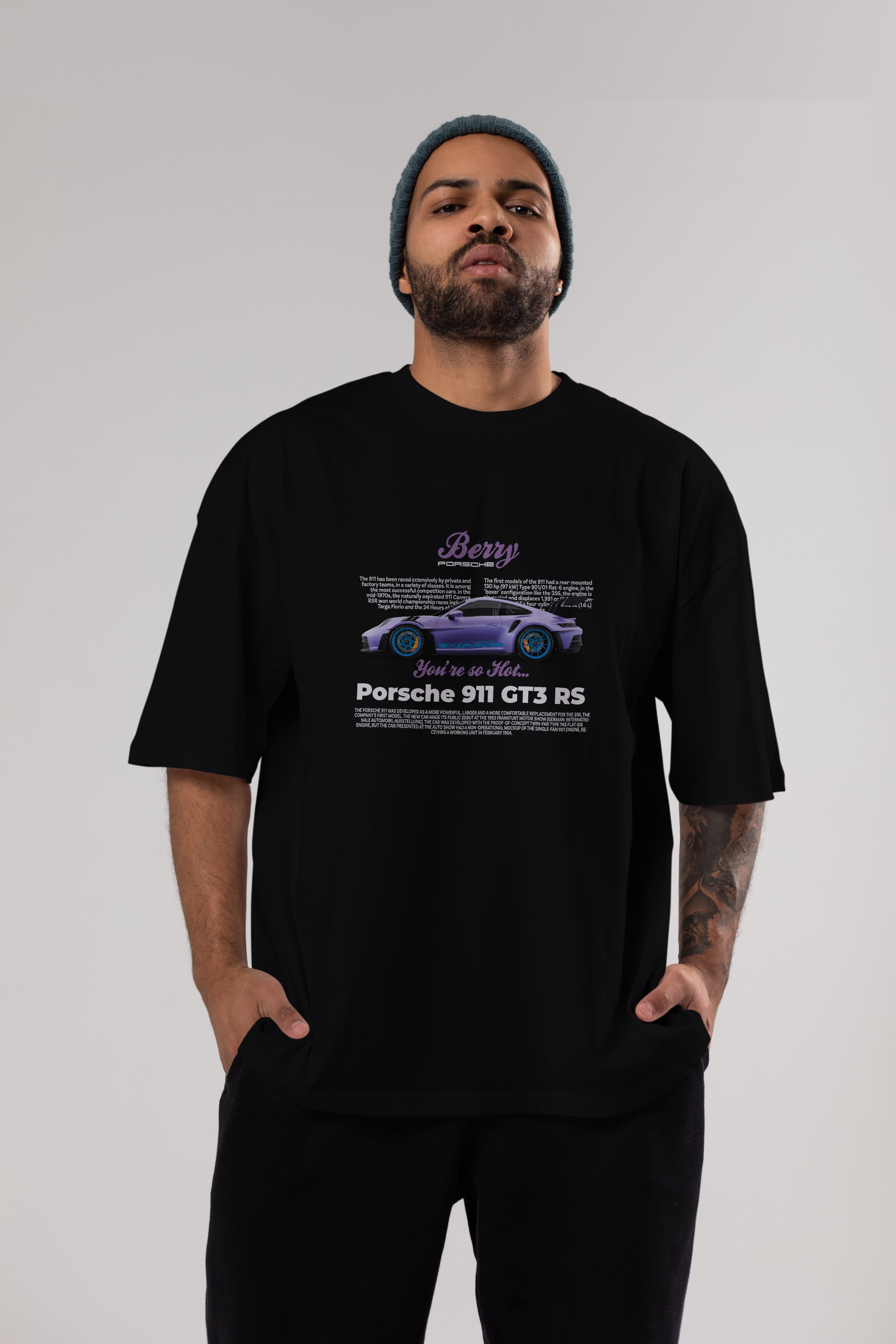 PORSCHE 911 GT3 BERRY PURPLE Ön Baskılı Oversize t-shirt Erkek Kadın Unisex %100 Pamuk Bisiklet Yaka tişort