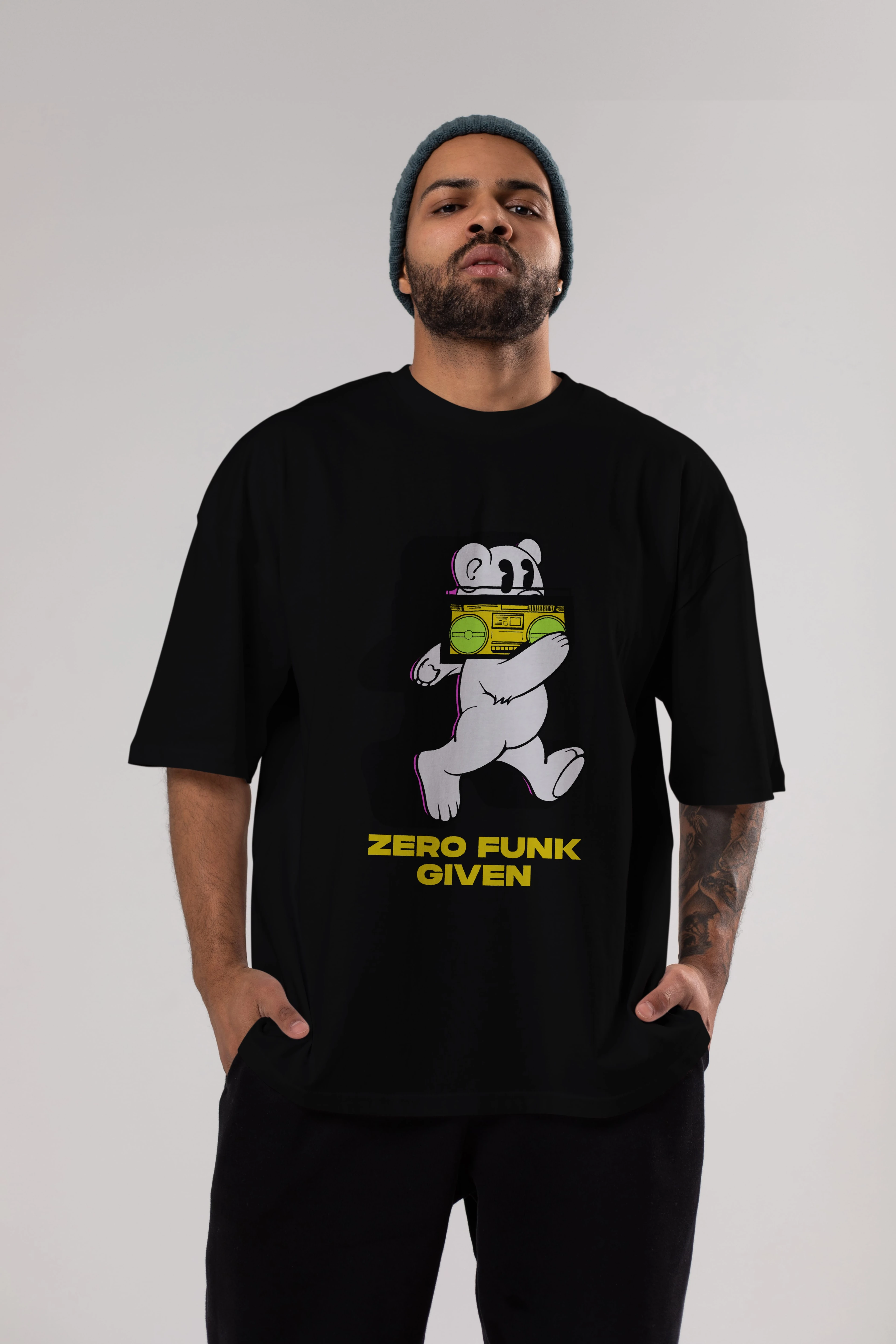Zero Funk Given Bear Ön Baskılı Oversize t-shirt Erkek Kadın Unisex