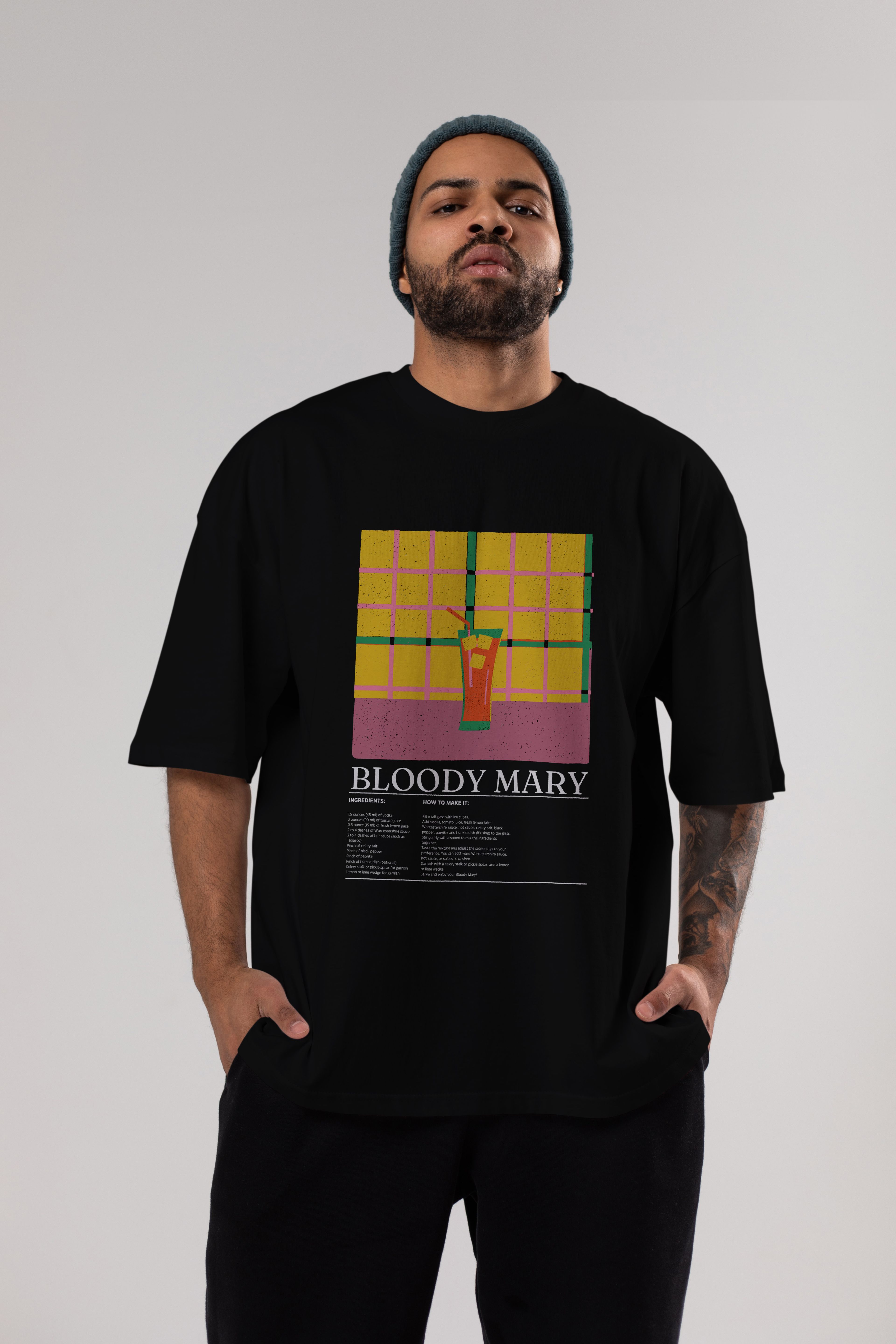 Bloody Mary Kokteyl Ön Baskılı Oversize t-shirt Erkek Kadın %100 Pamuk Bisiklet Yaka tişort