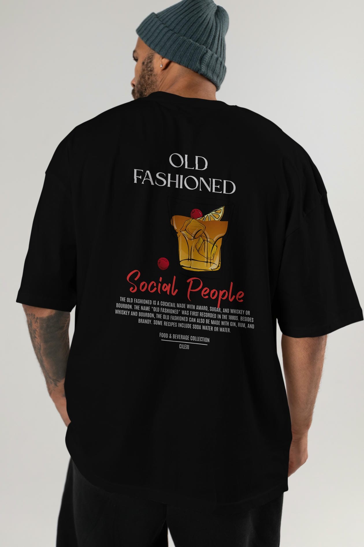 Old Fashıoned Kokteyl Serisi Baskılı Oversize t-shirt Erkek Kadın Unisex %100 Pamuk Bisiklet Yaka tişort