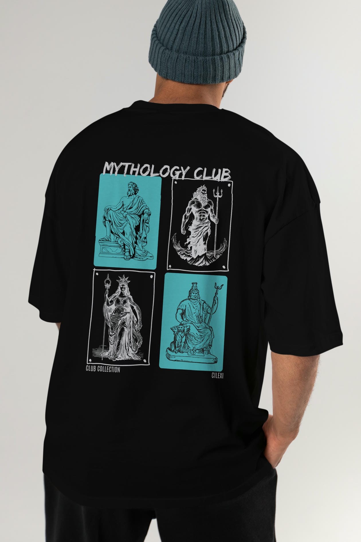 Mythology Club Arka Baskılı Oversize t-shirt Erkek Kadın %100 Pamuk Bisiklet Yaka tişort
