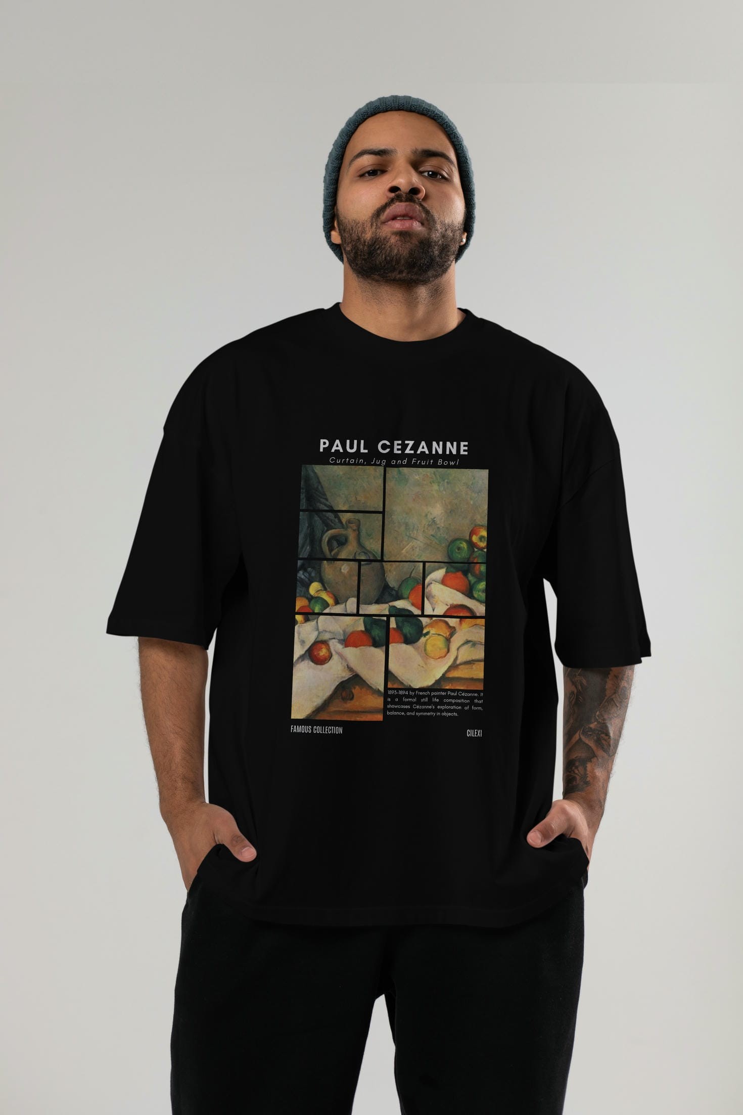 Paul Cezanne Curtain ön Baskılı Oversize t-shirt Erkek Kadın Bisiklet Yaka Pamuk tişort