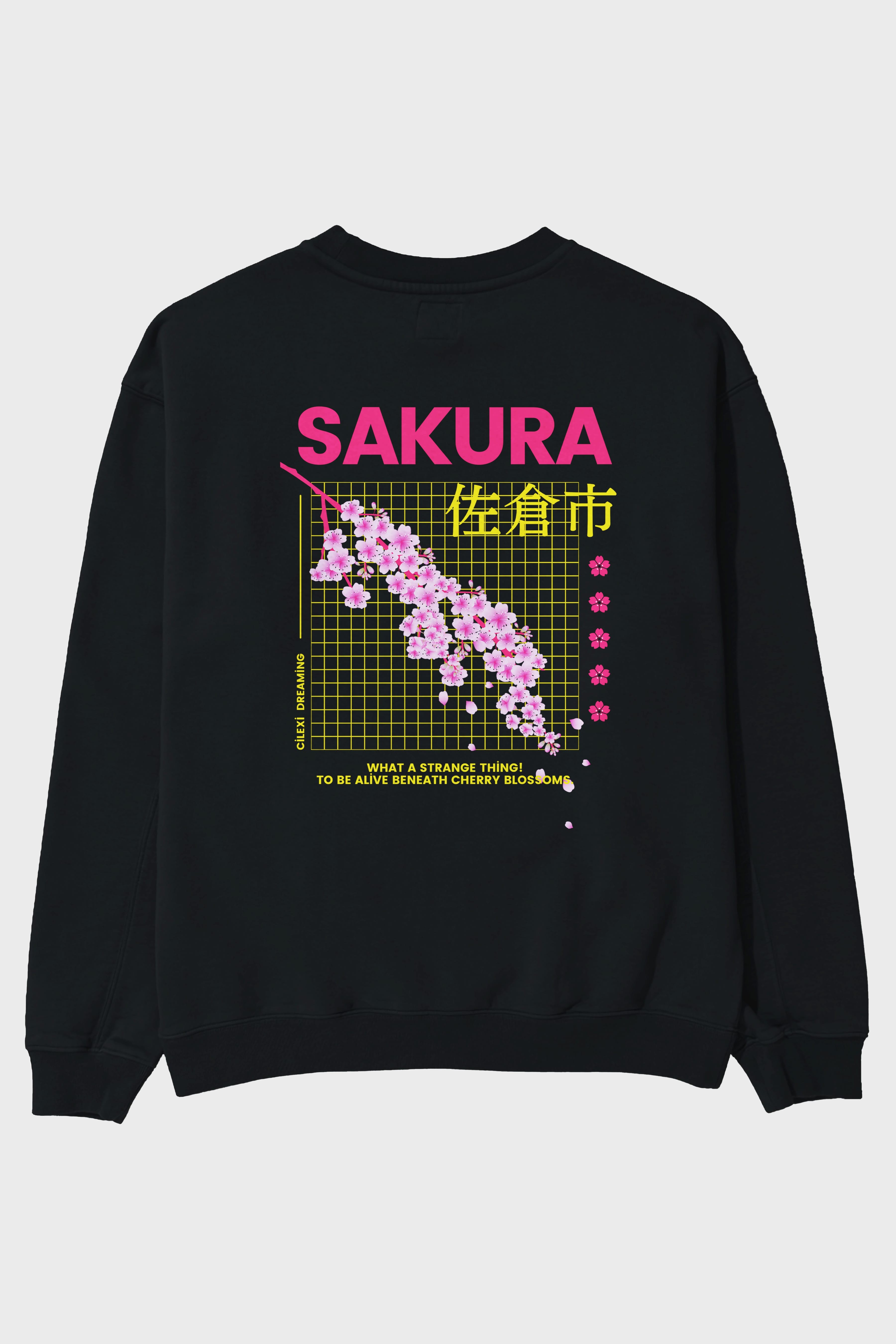 Sakura Streetwear Arka Baskılı Oversize Sweatshirt Erkek Kadın Unisex