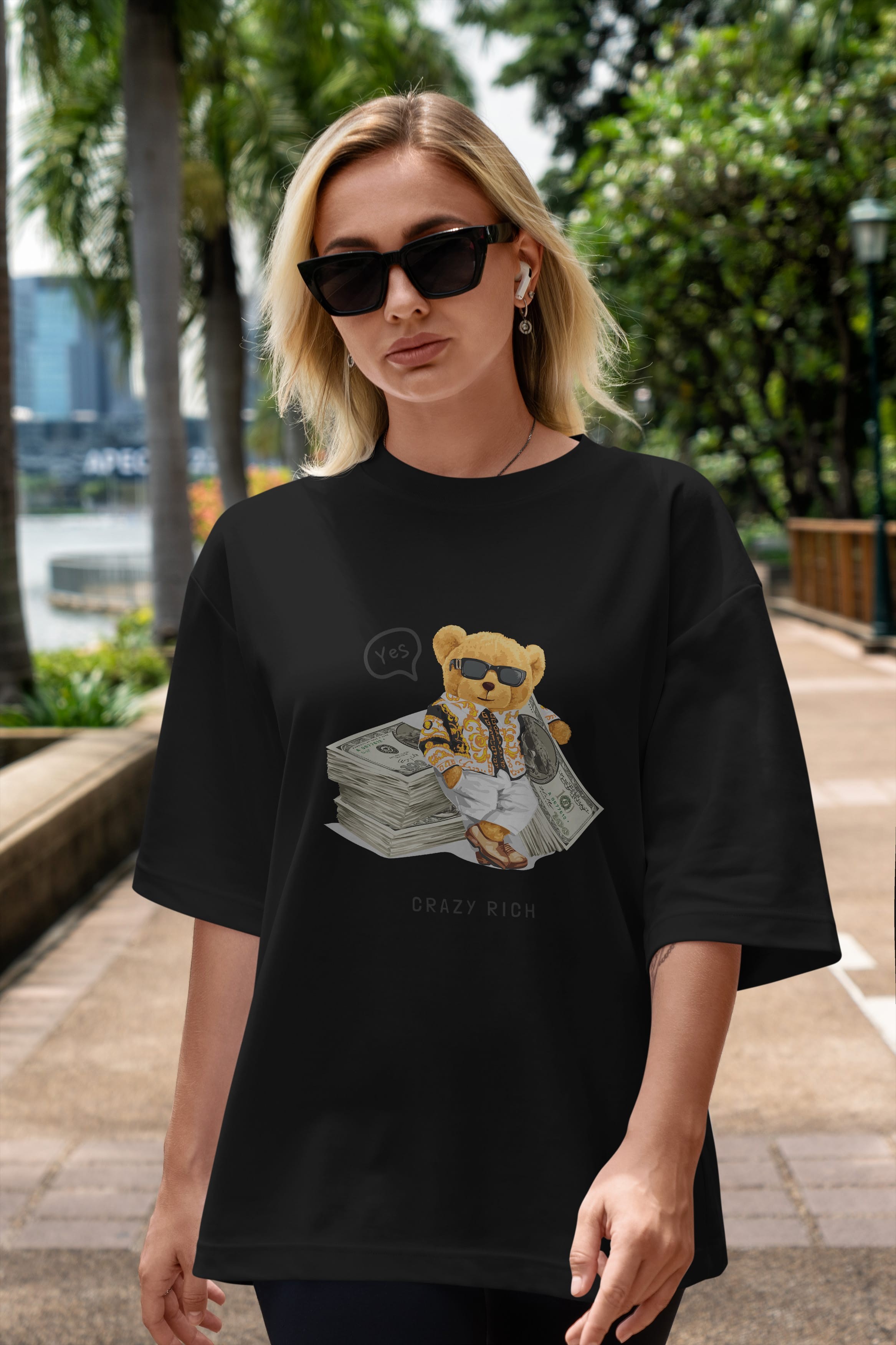 Teddy Bear Crazy Rich Ön Baskılı Oversize t-shirt Erkek Kadın Unisex %100 Pamuk