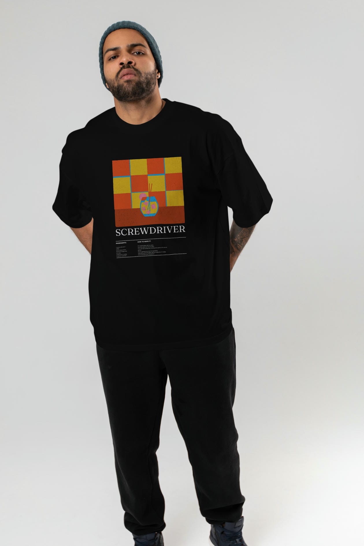 Screwdriver Kokteyl Ön Baskılı Oversize t-shirt Erkek Kadın %100 Pamuk Bisiklet Yaka tişort