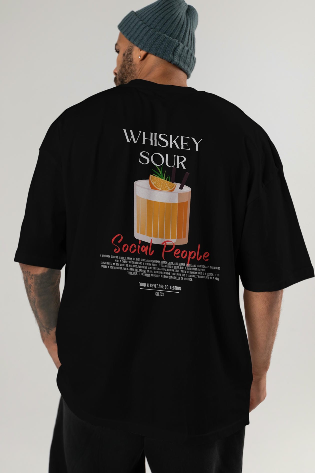 Whıskey Sour Kokteyl Serisi Baskılı Oversize t-shirt Erkek Kadın Unisex %100 Pamuk Bisiklet Yaka tişort