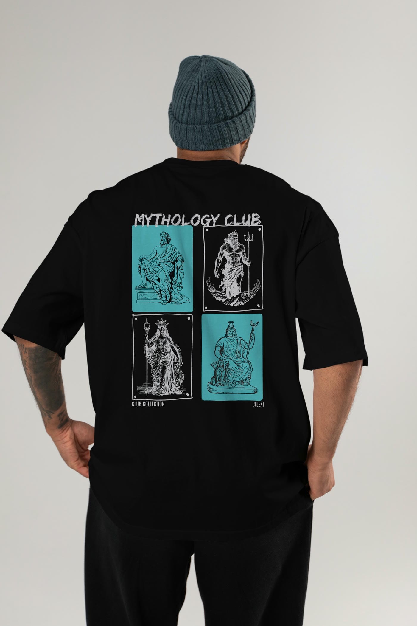 Mythology Club Arka Baskılı Oversize t-shirt Erkek Kadın %100 Pamuk Bisiklet Yaka tişort