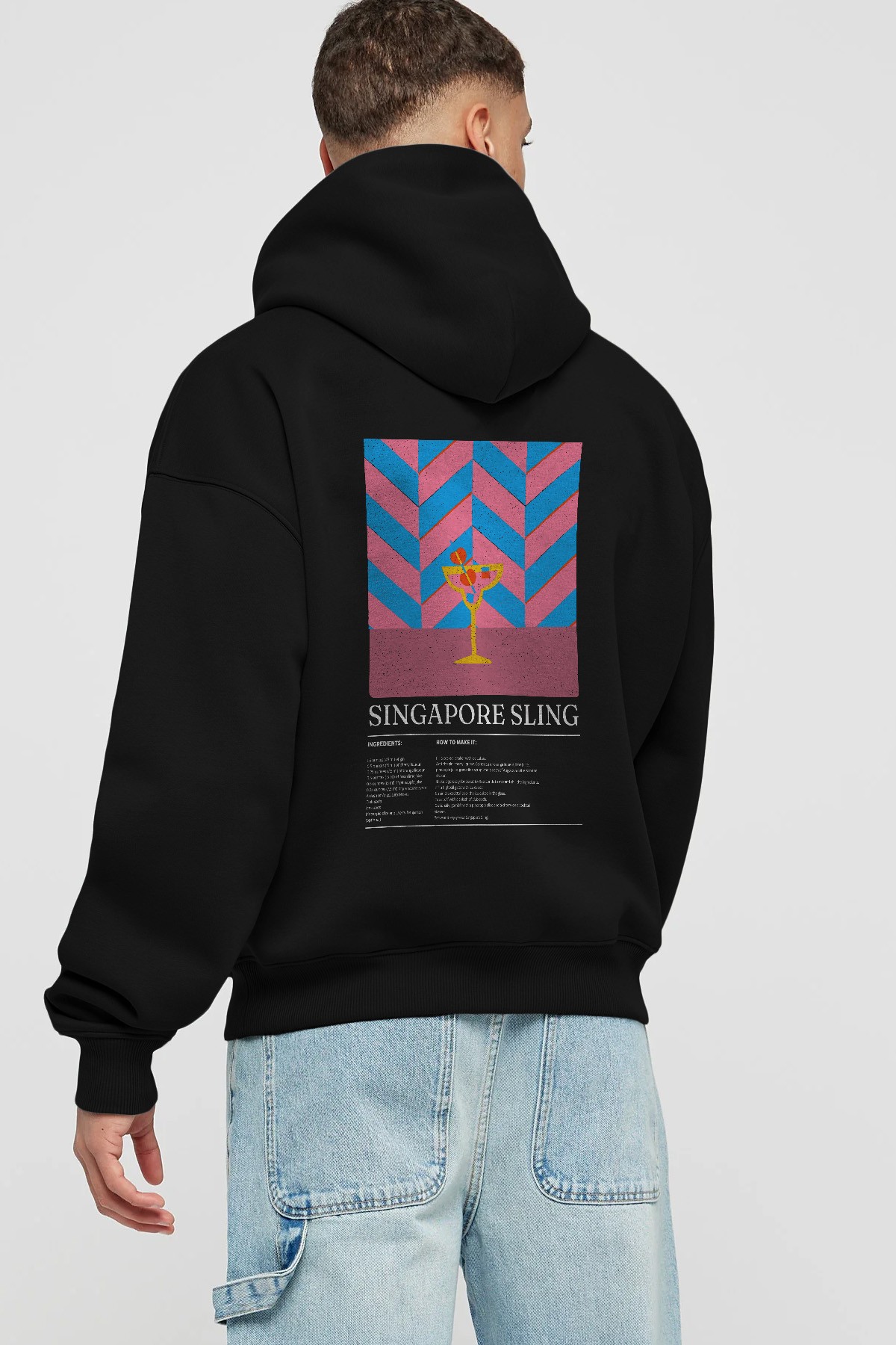 Singapore Sling Kokteyl Arka Baskılı Hoodie Oversize Kapüşonlu Sweatshirt Erkek Kadın