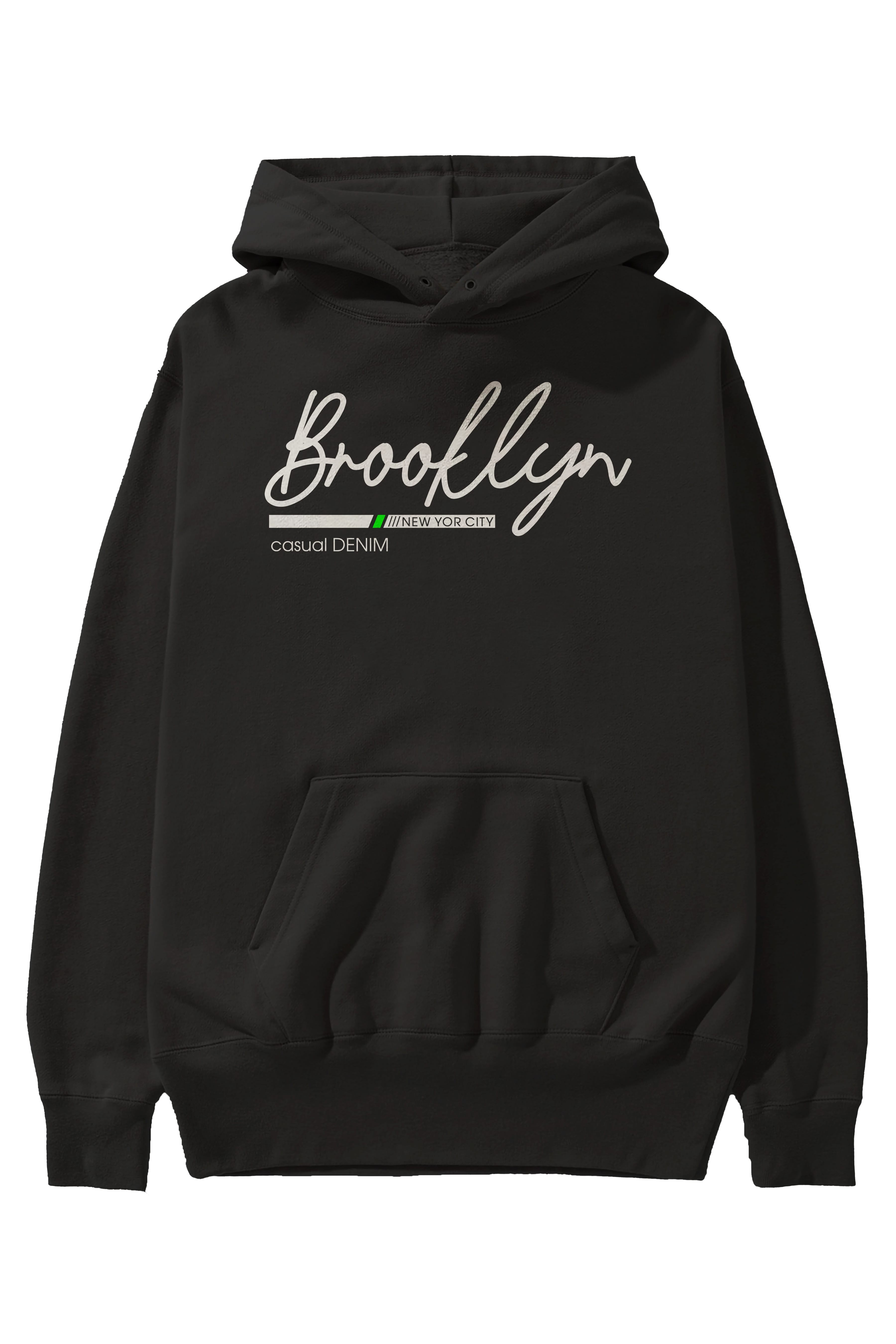 Brooklyn Denim Ön Baskılı Oversize Hoodie Kapüşonlu Sweatshirt Erkek Kadın Unisex