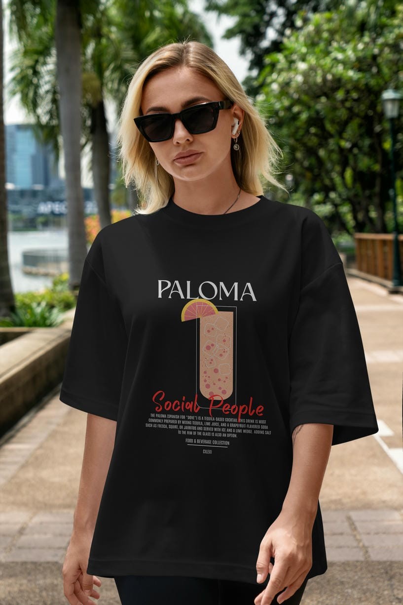 Paloma Kokteyl Serisi ön Baskılı Oversize t-shirt Erkek Kadın %100 Pamuk Bisiklet Yaka tişort