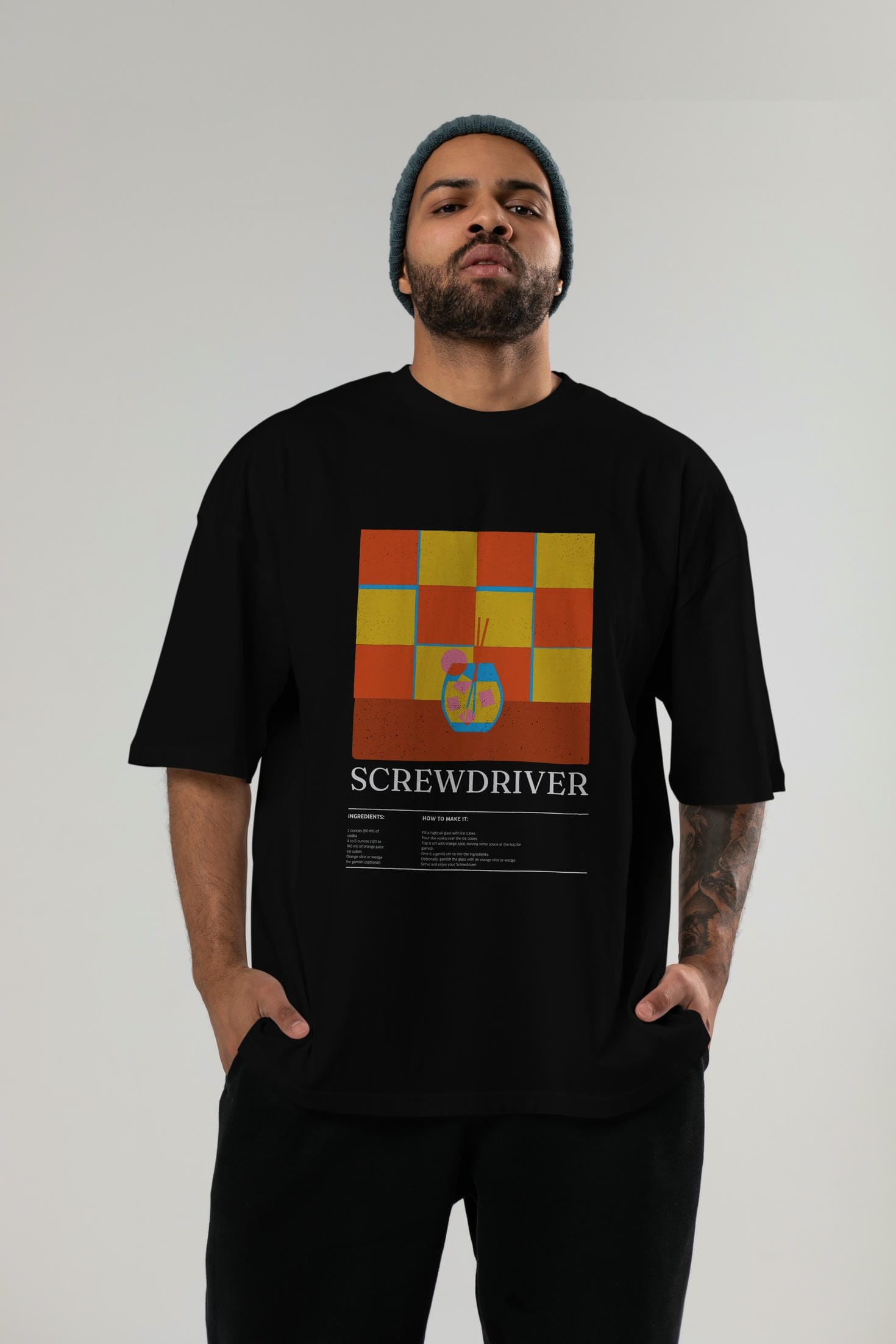 Screwdriver Kokteyl Ön Baskılı Oversize t-shirt Erkek Kadın %100 Pamuk Bisiklet Yaka tişort