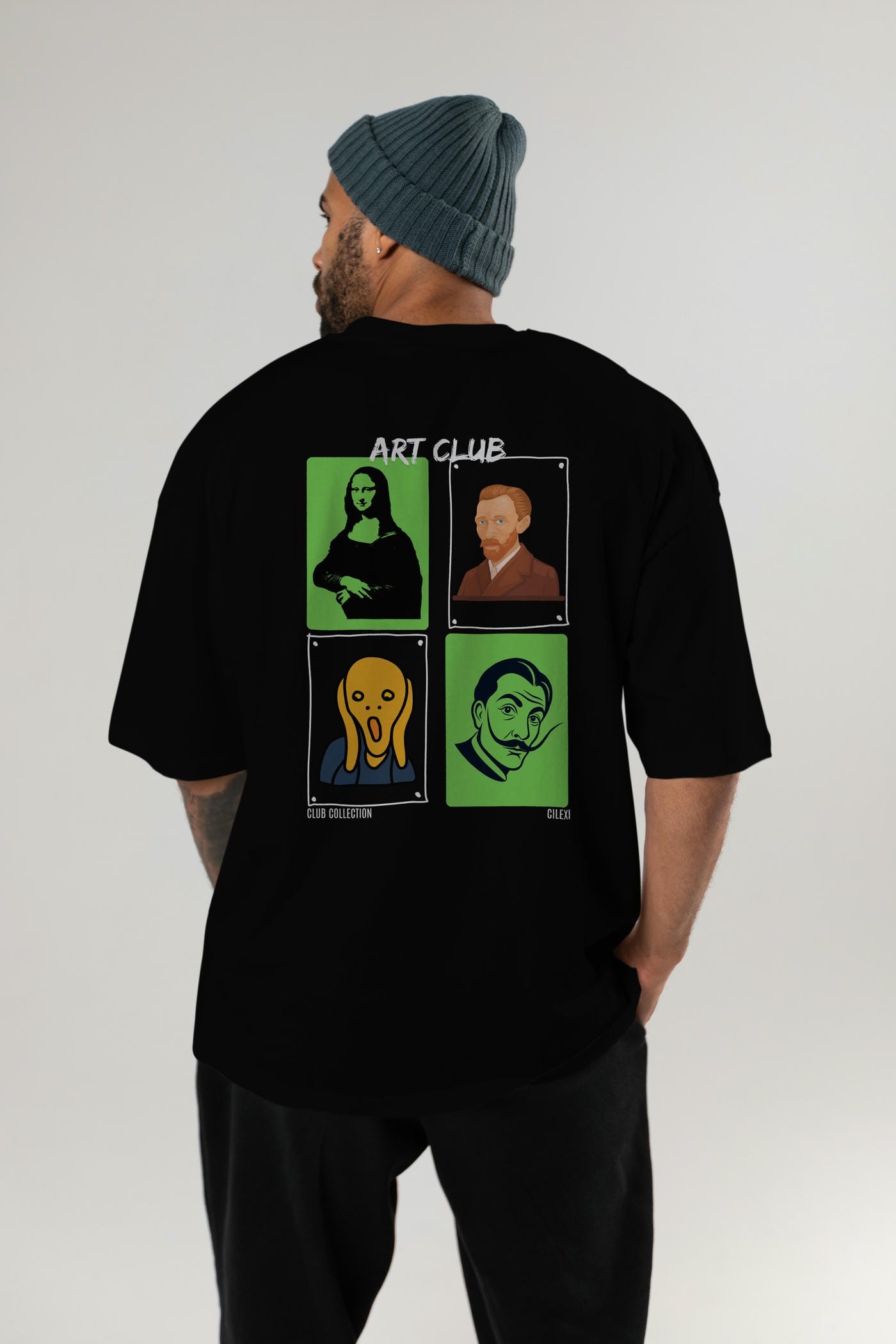 Art Club Arka Baskılı Oversize t-shirt Erkek Kadın %100 Pamuk Bisiklet Yaka tişort