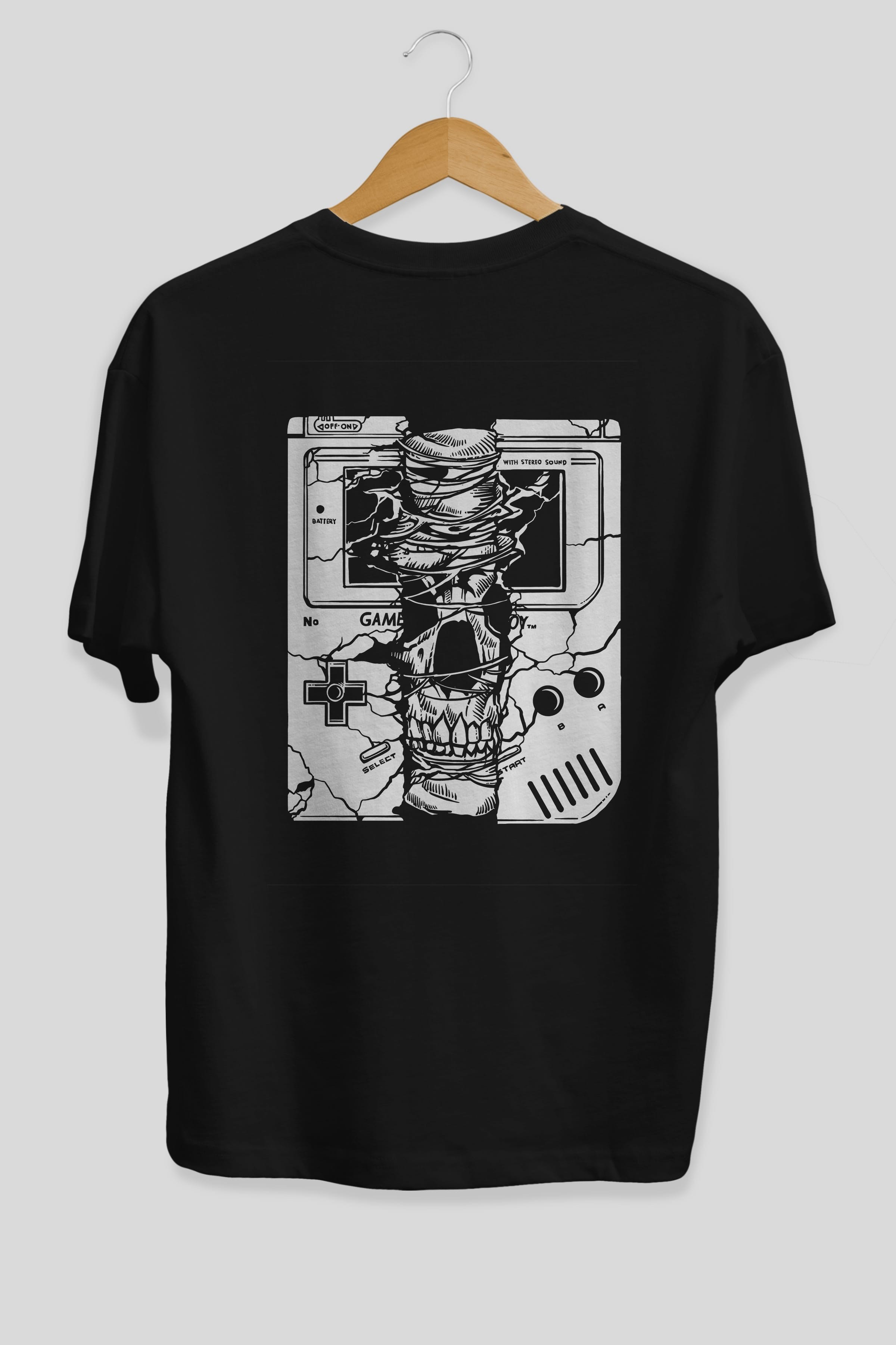 Gameboy Skull Arka Baskılı Oversize t-shirt Erkek Kadın Unisex %100 Pamuk