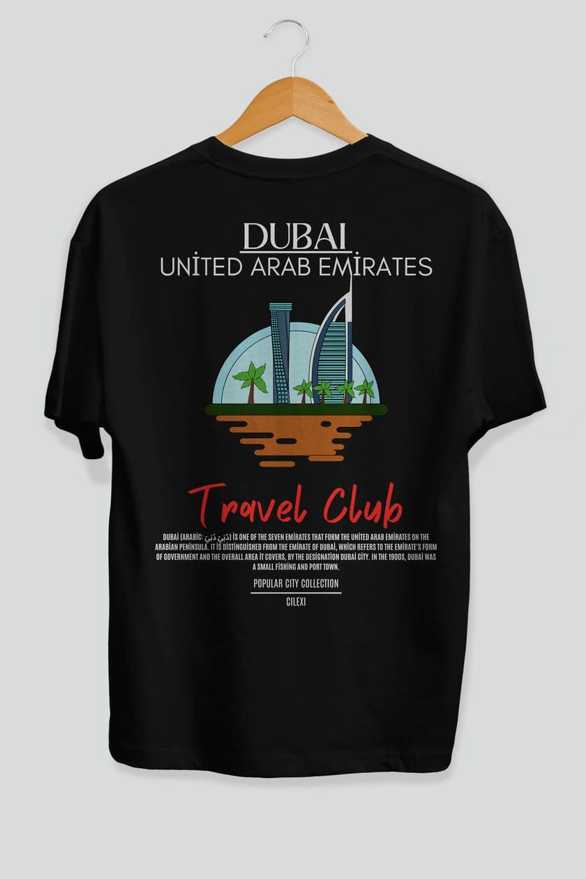 Dubai United Arab Emirates Arka Baskılı Oversize t-shirt Erkek Kadın Pamuk Bisiklet Yaka tişort