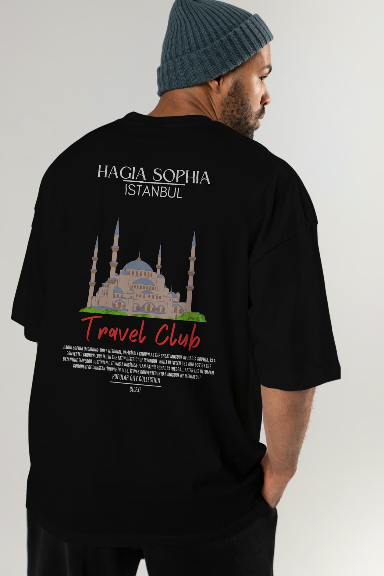 Hagia Sophia İstanbul Arka Baskılı Oversize t-shirt Erkek Kadın Pamuk Bisiklet Yaka tişort