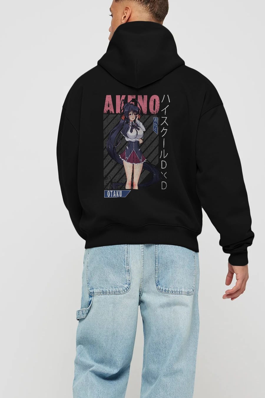 Akeno Himejima 4 Anime Arka Baskılı Hoodie Oversize Kapüşonlu Sweatshirt Erkek Kadın Unisex