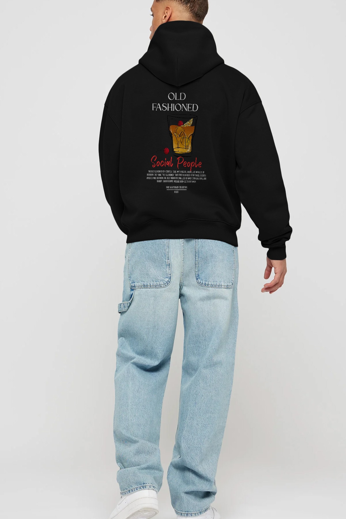 Old Fashioned Kokteyl Arka Baskılı Hoodie Oversize Kapüşonlu Sweatshirt Erkek Kadın