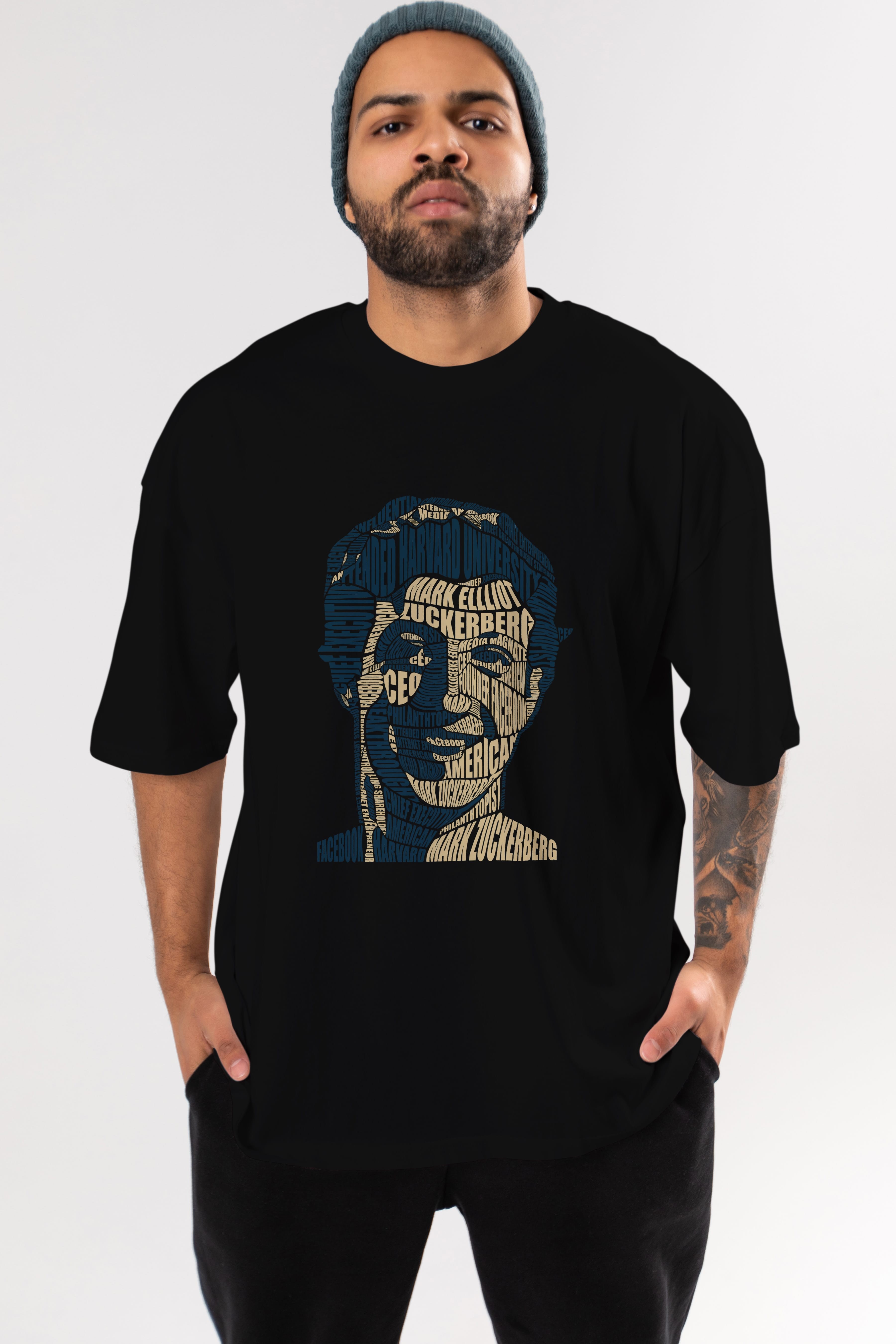 Mark Zuckerberg Calligram Ön Baskılı Oversize t-shirt %100 pamuk Erkek Kadın Unisex